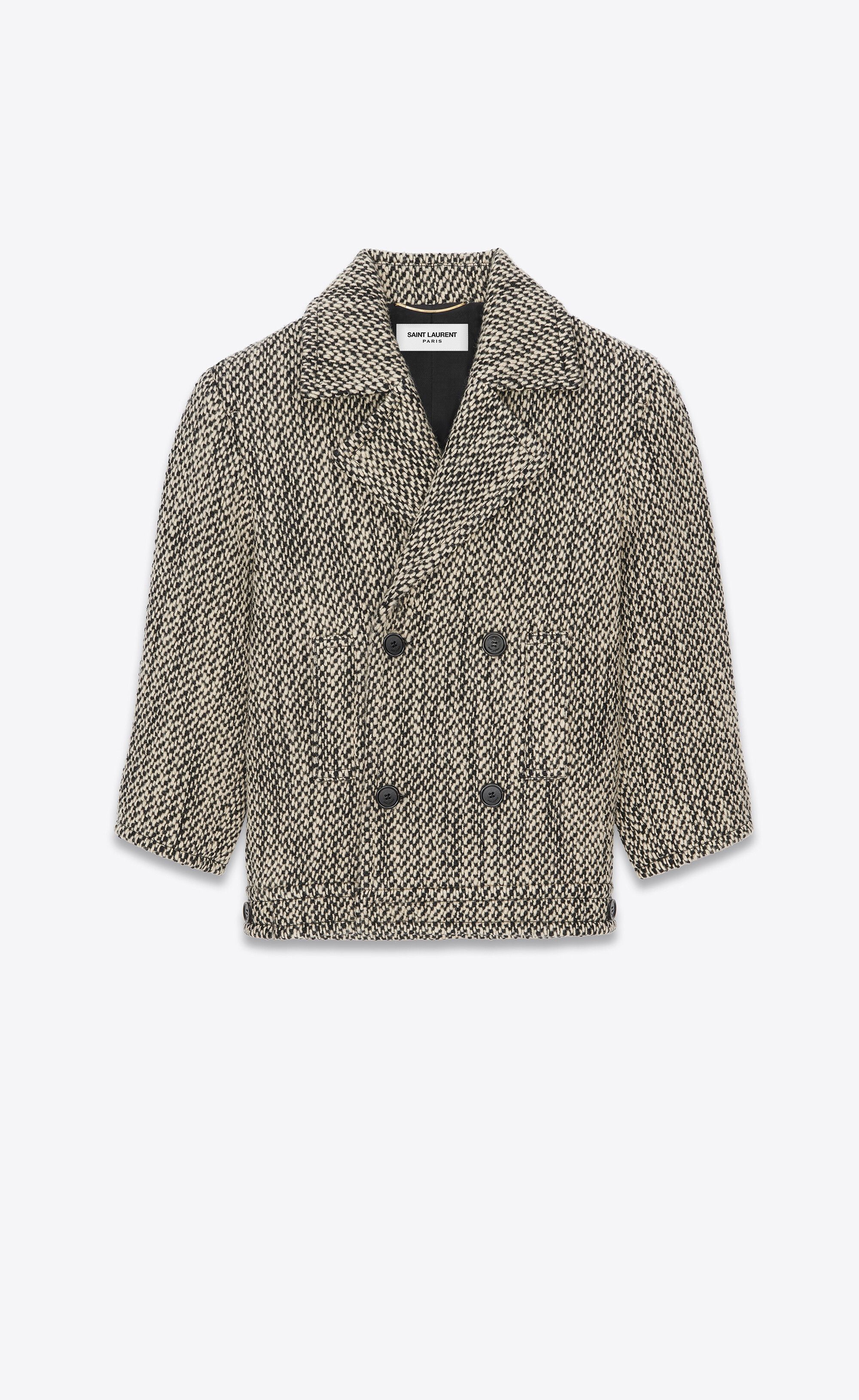 Saint Laurent Paris o1s1wg111124 Double-Breasted Coat in Tweed in Black/White Size M / US 6-8 / IT 42-44 - 1 Thumbnail