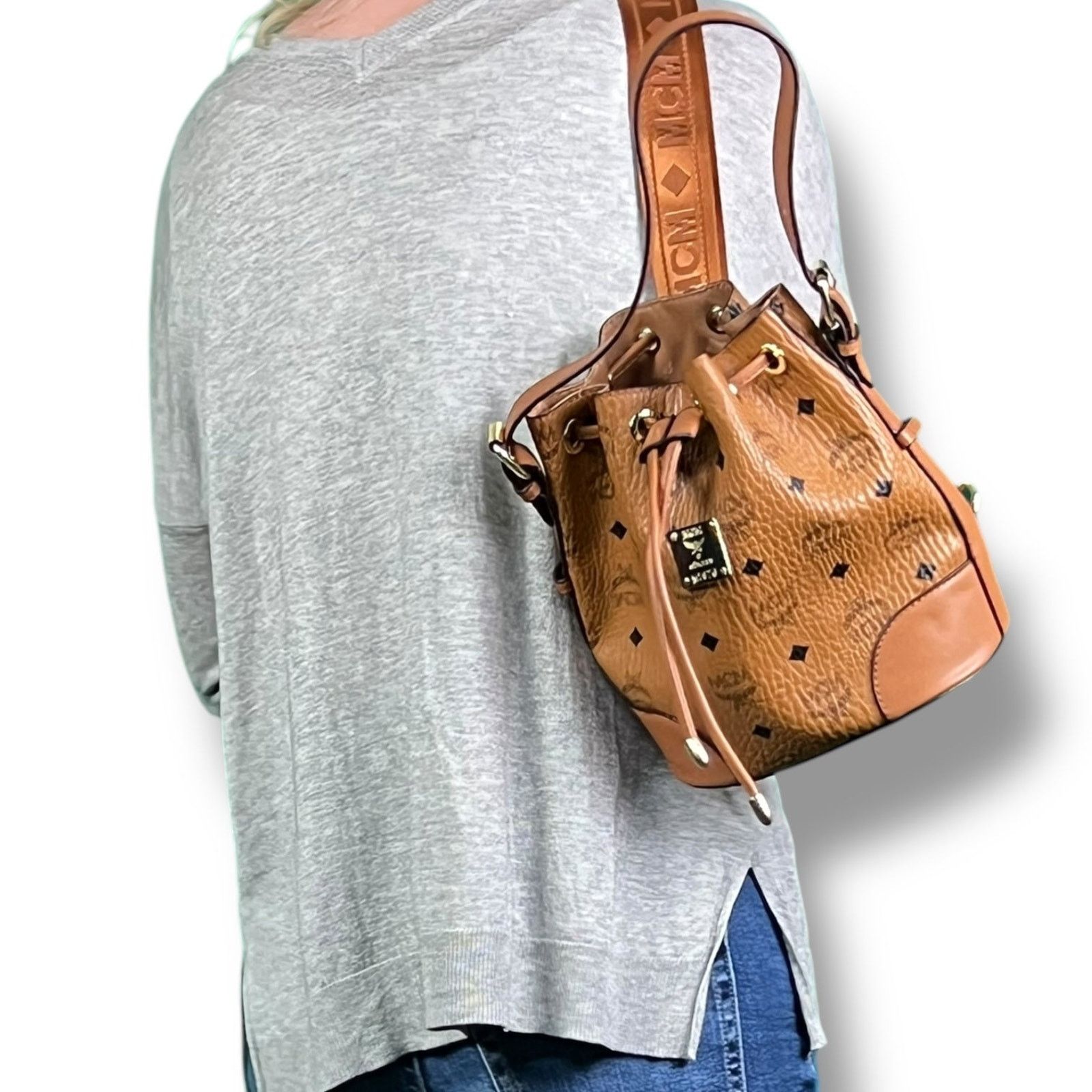 MCM MCM Visetos Cognac Leather Top Handle Purse Straps Size ONE SIZE - 3 Thumbnail
