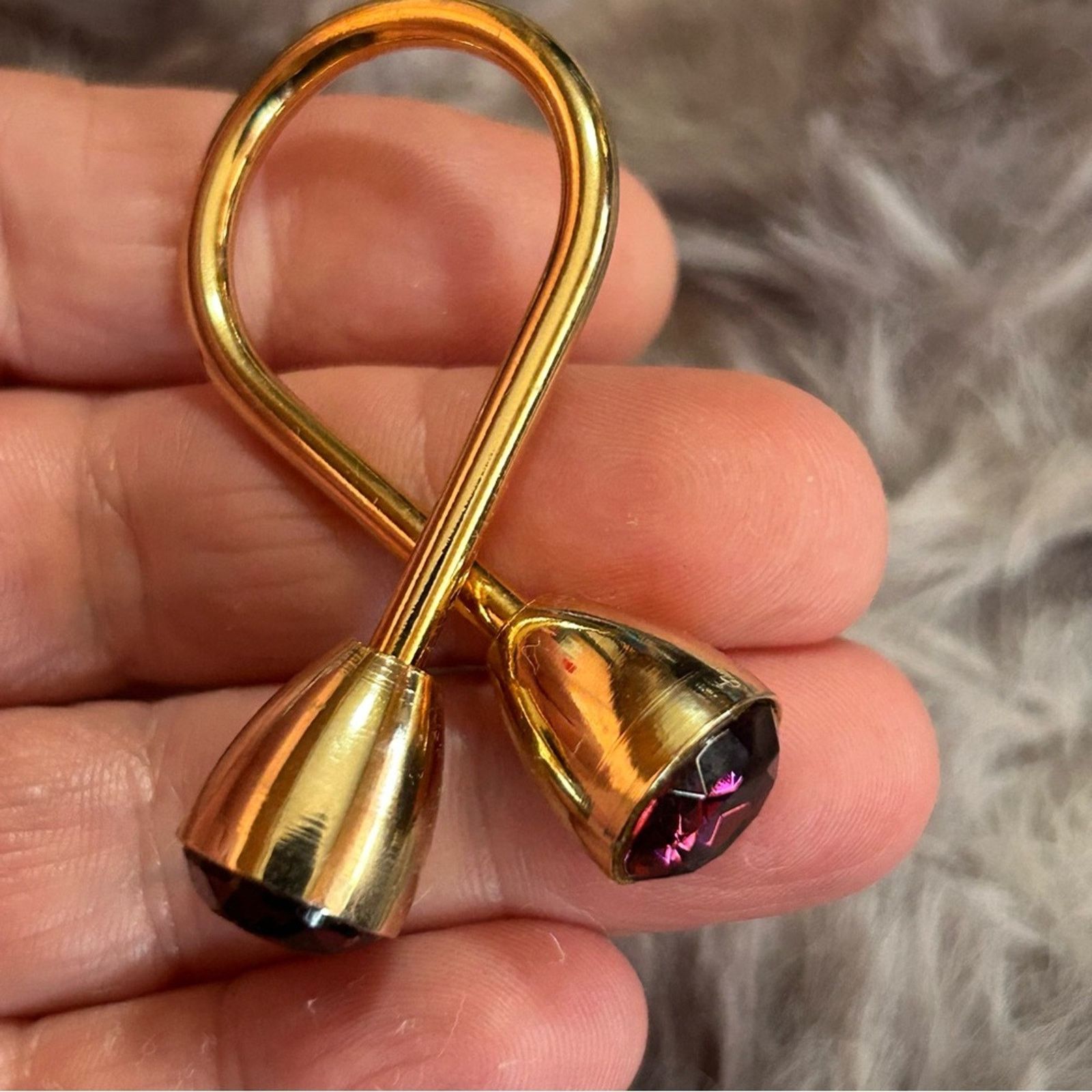 Vintage Vintage 70s faceted purple glass stone gold plated key fob Size ONE SIZE - 4 Thumbnail