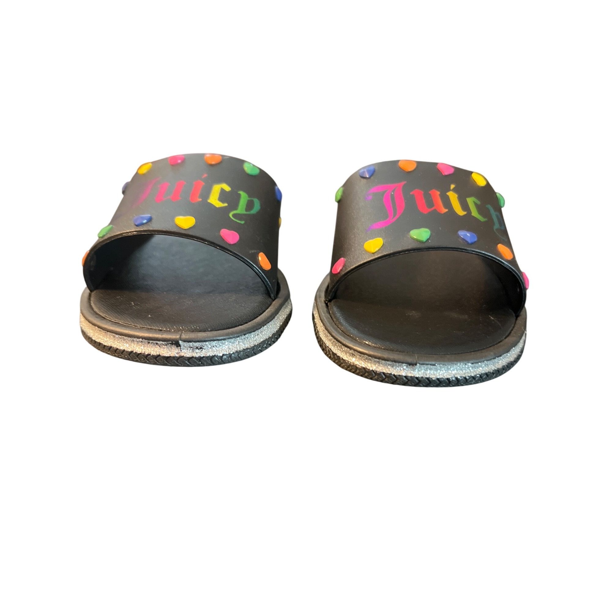 Juicy Couture Juicy Couture Black Slides Rainbow Heart Logo Silver Glitter Size US 7.5 / IT 37.5 - 2 Thumbnail