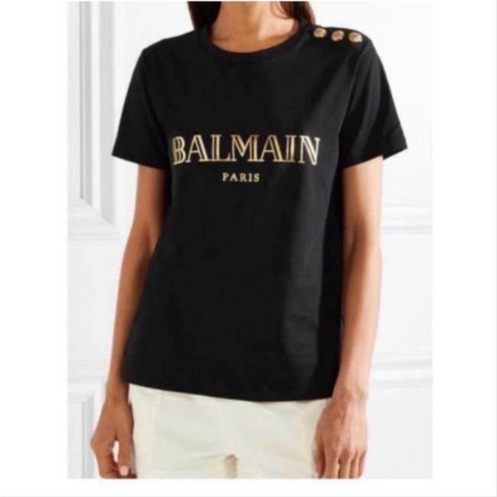 Balmain BALMAIN metallic logo printed button embellished tee shirt Size XL / US 12-14 / IT 48-50 - 3 Thumbnail