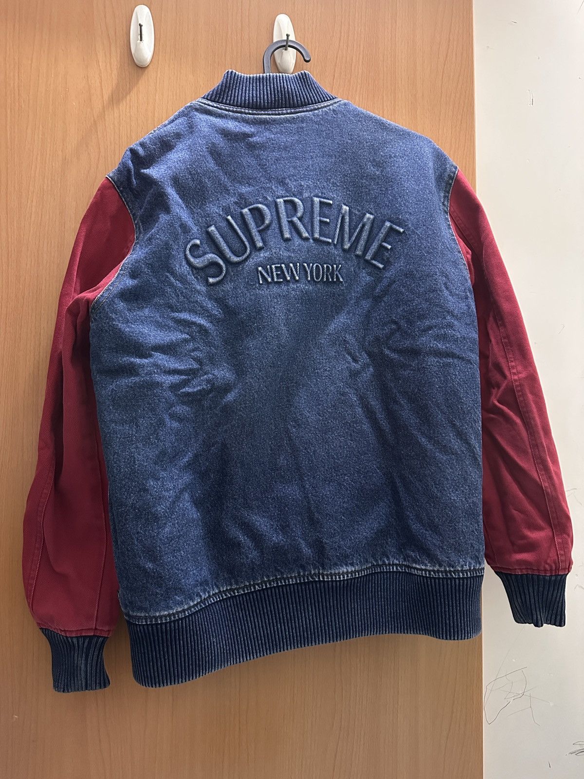 Supreme Supreme Denim Twill Varsity Jacket burgundy blue size s Size US S / EU 44-46 / 1 - 2 Thumbnail