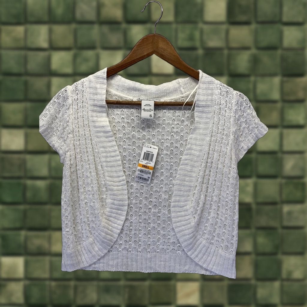 Vintage American Rag Cie Cardigan Womens Ivory Knit Short Sleeve Size S NWT-5519 Size S / US 4 / IT 40 - 1 Thumbnail