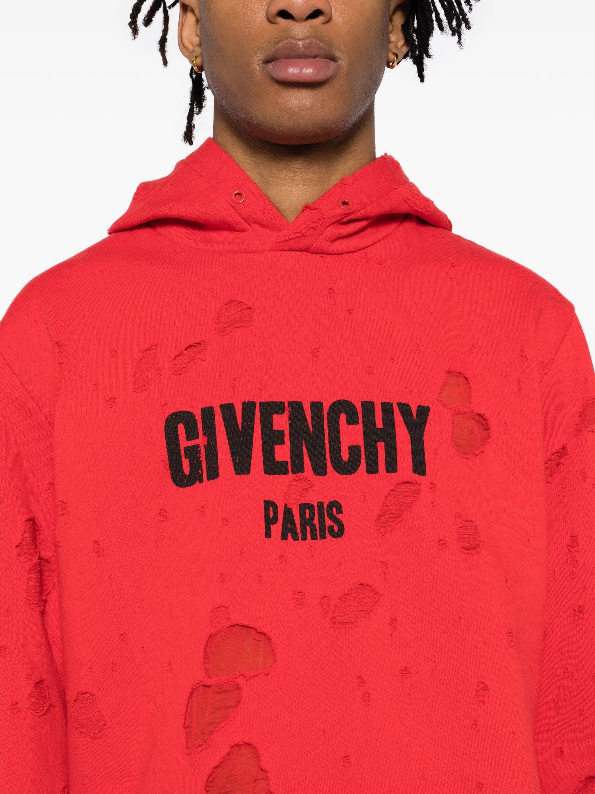 Givenchy Red Destroyed Logo Oversized Hoodie Size S / US 4 / IT 40 - 3 Thumbnail