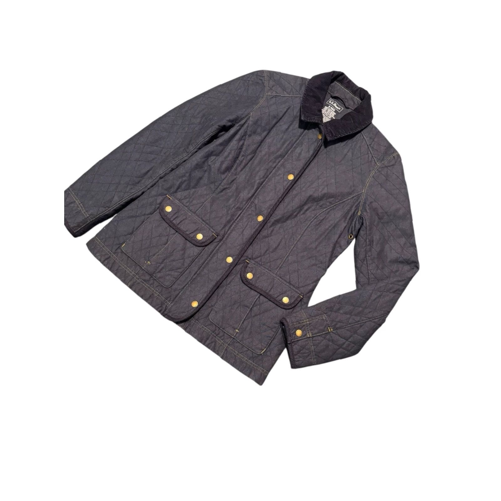 Vintage L.L.Bean Women's Navy Quilted Cotton Pocket Snap Button Zip Barn Jacket Coat Med Size M / US 6-8 / IT 42-44 - 4 Thumbnail