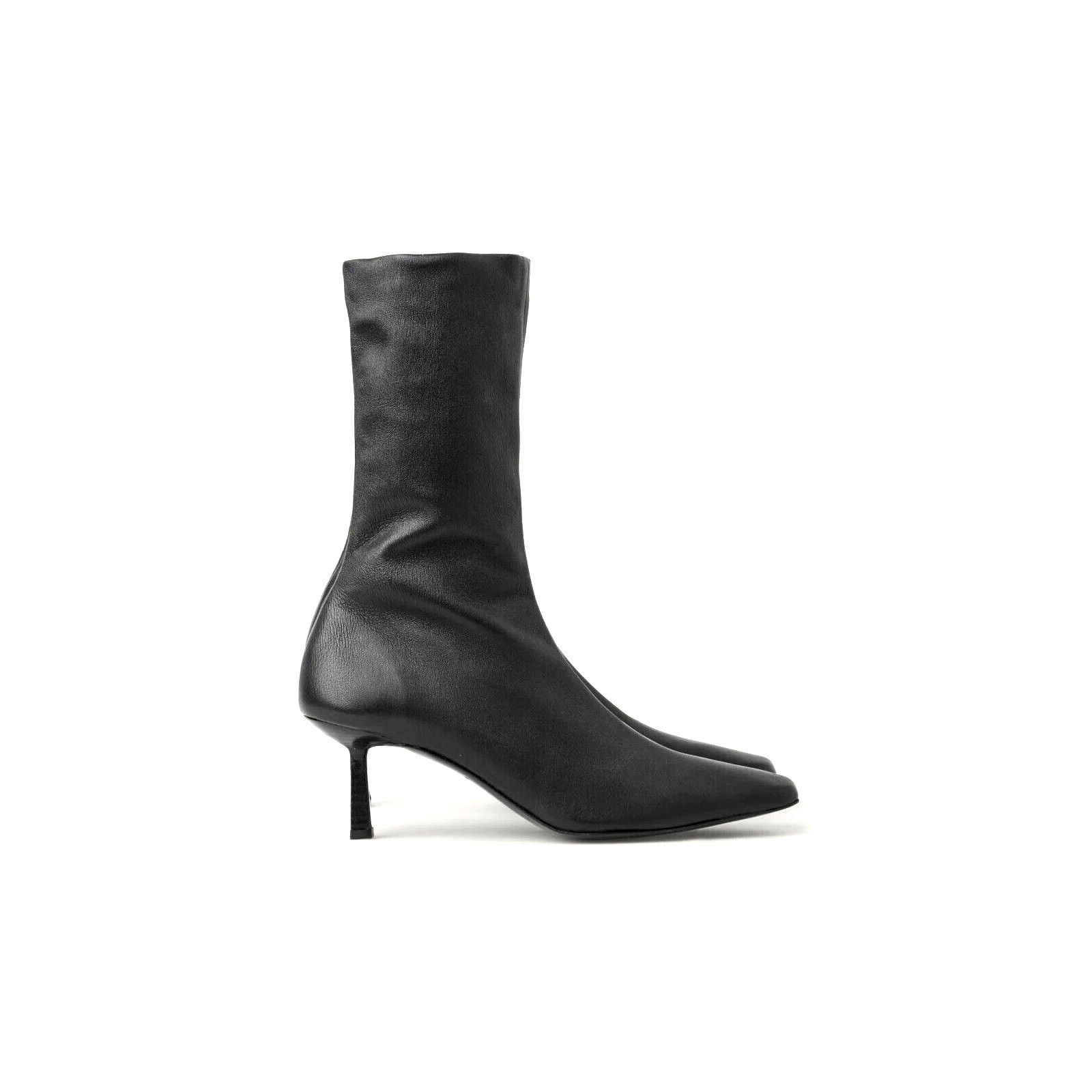 image of Cos Leather Sock Ankle Boot Black Stretch Square Mid Calf 40, Women's (Size 10)
