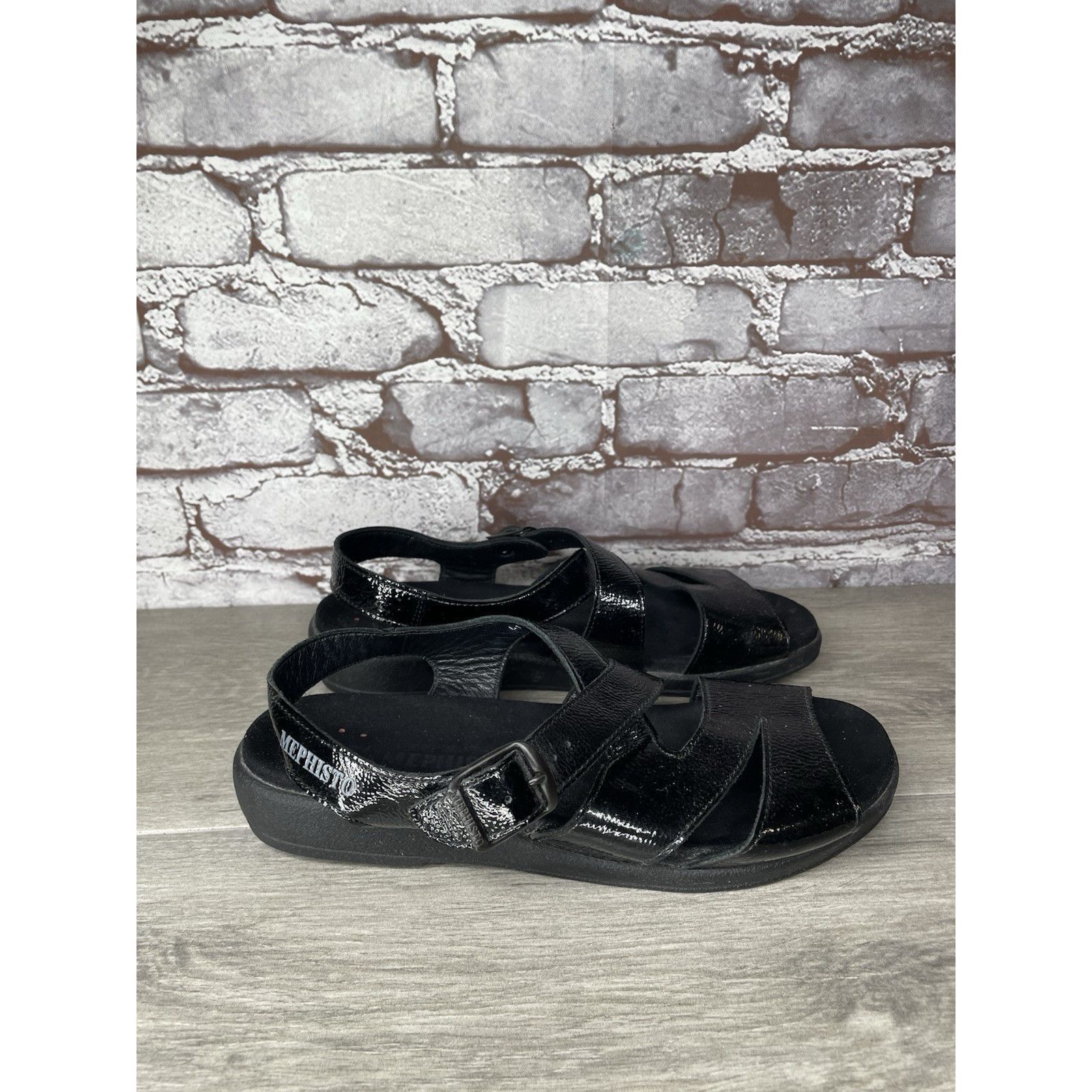 Mephisto Mephisto Black Patent Leather Strappy Low Wedge Sandals Wome Size US 10 / IT 40 - 12 Thumbnail