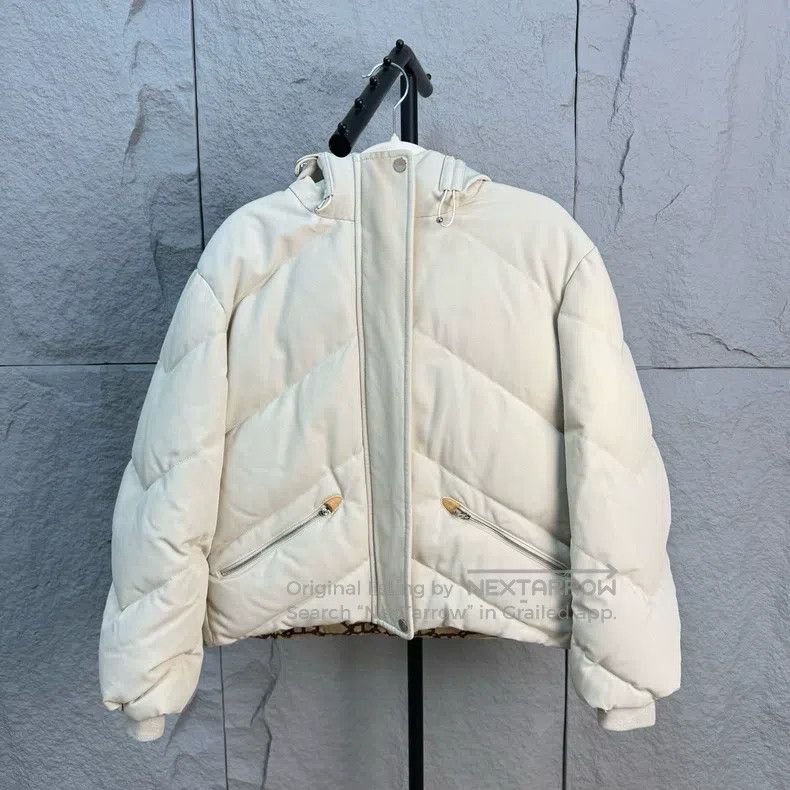 Hermes Light Beige Lined Down Jacket with Pig Nose Print