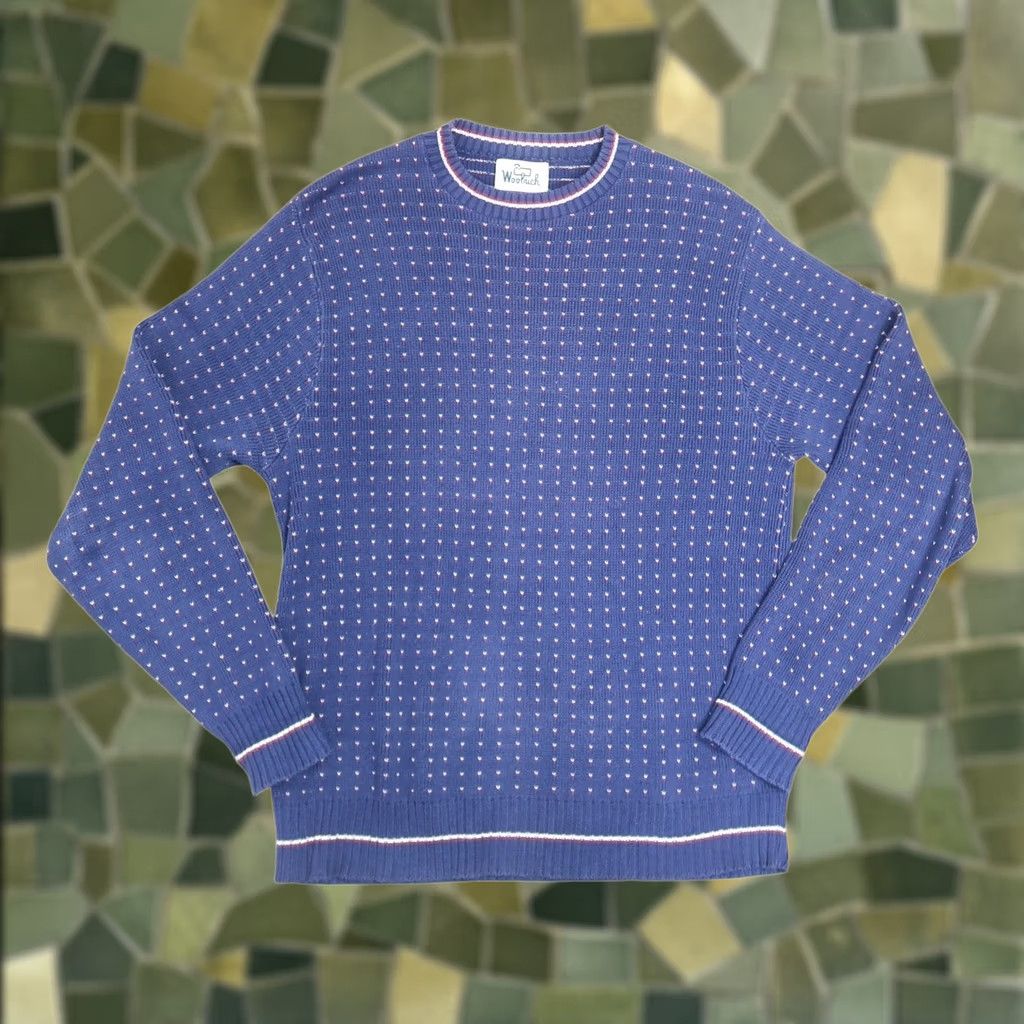 Vintage VINTAGE Woolrich Sweater Crew Neck Knit Cotton Long Sleeve XL Navy Blue Red Heart Dot Print 80s Womens Size XL / US 12-14 / IT 48-50 - 1 Thumbnail