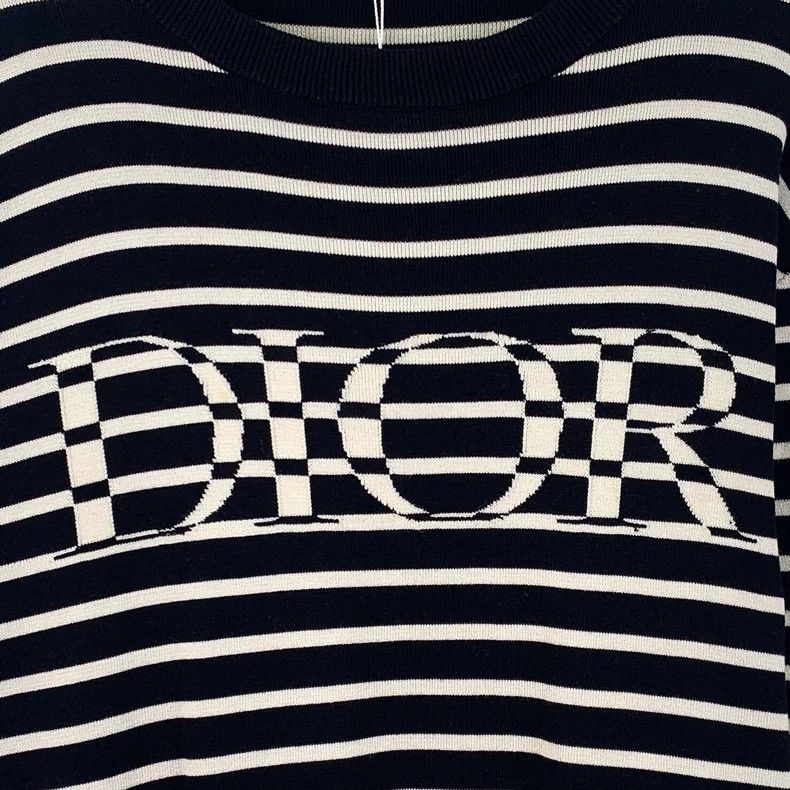 Dior Dior Black striped letter inlaid mulberry silk round-neck s Size S / US 4 / IT 40 - 4 Thumbnail