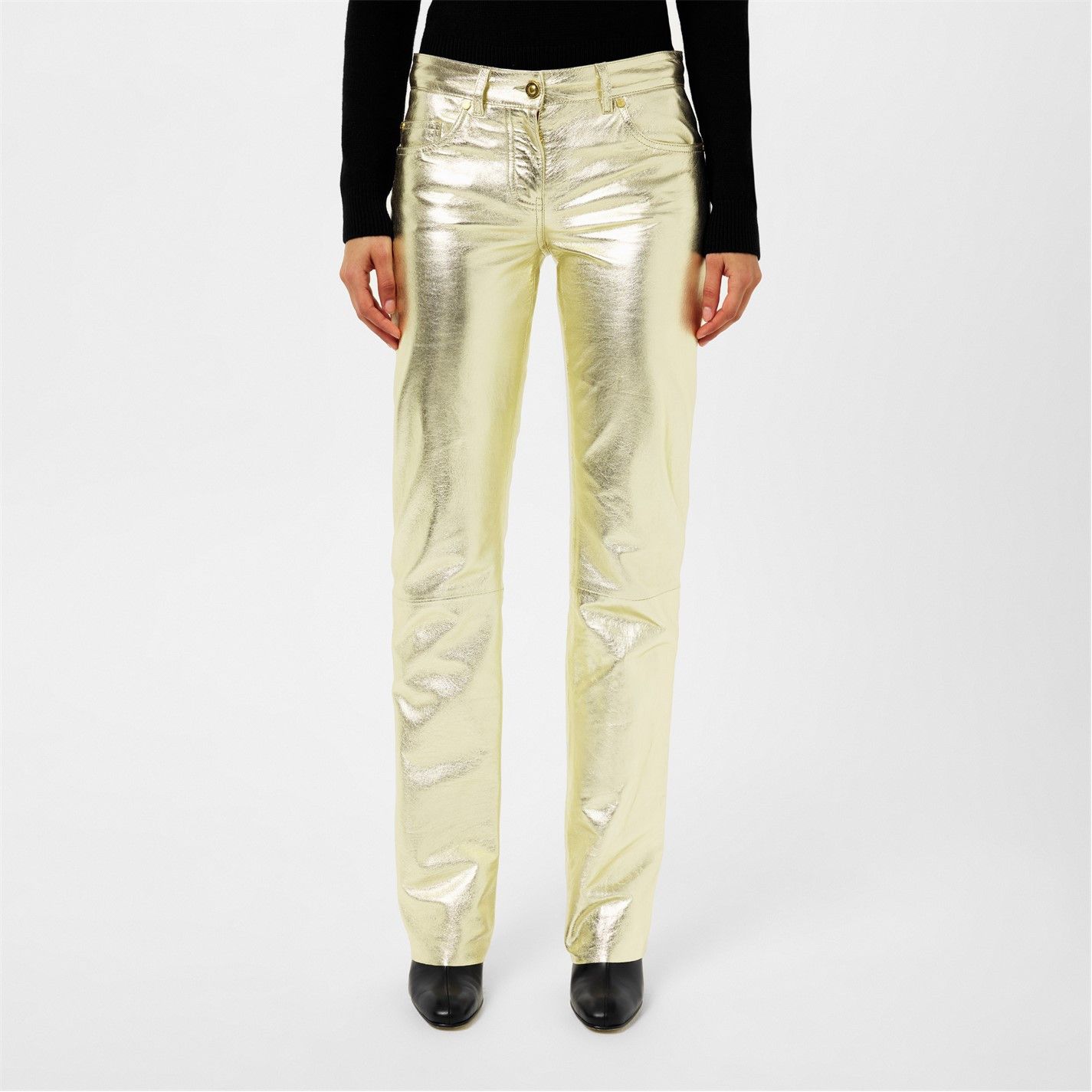 Palm Angels o1g2r1mq0425 Laminated Leather Trousers in Metallic Gold Size 27" / US 4 / IT 40 - 3 Thumbnail