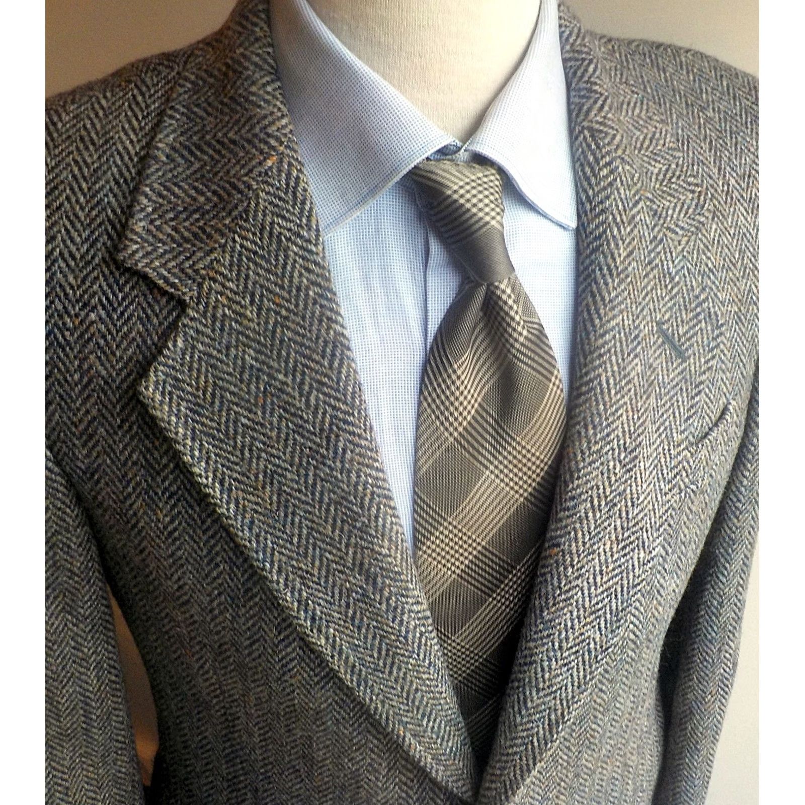 Vintage Kuppenheimer Mens Gray 2 Button Lined Houndstooth Blazer 100% Scottish Wool 39L Size 40R - 2 Thumbnail