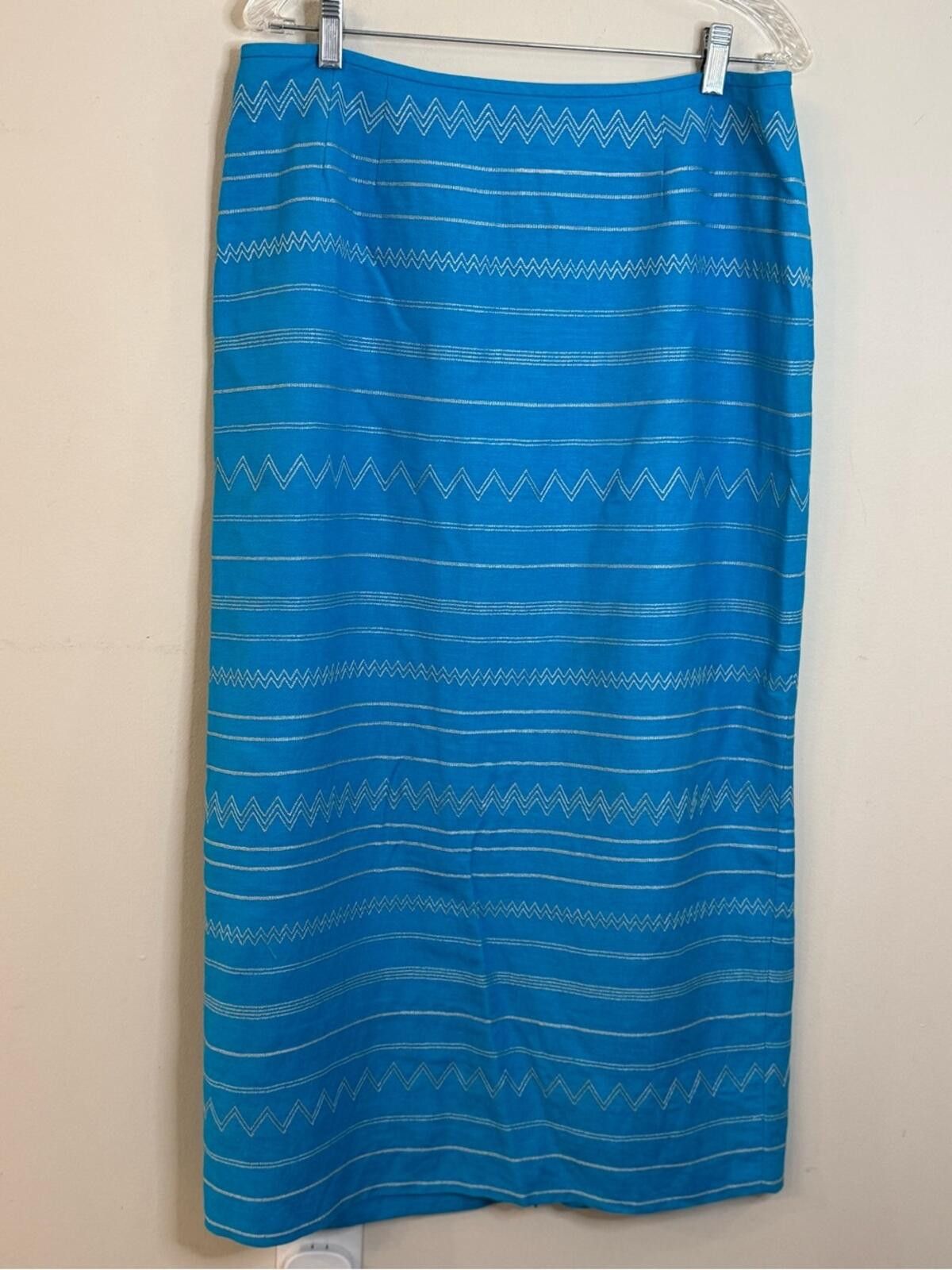 Other Kasper linen blend embroidered maxi skirt teal white SZ 14 Size 36" / US 14 / IT 50 - 1 Thumbnail