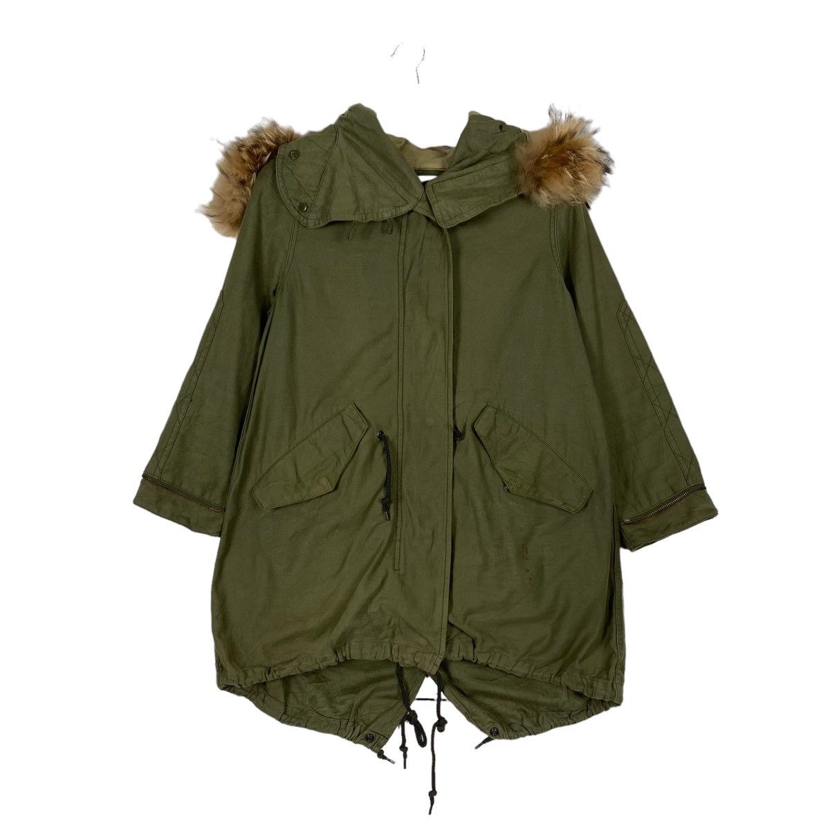 image of 1990 Adam Et Rope Fishtail Parka Long Jacket Fur Hoodie in Green, Men's (Size Medium)