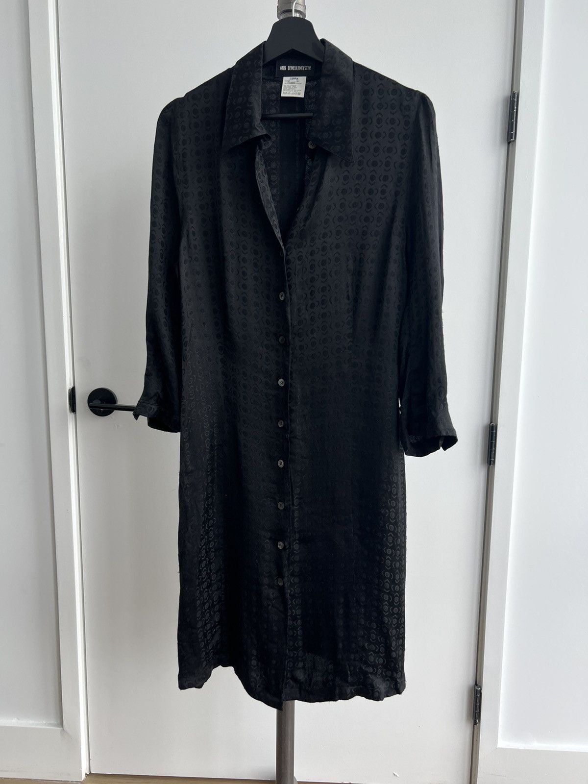 Ann Demeulemeester AW95 Black Patterned Belted Shirtdress Size XS / US 0-2 / IT 36-38 - 5 Thumbnail
