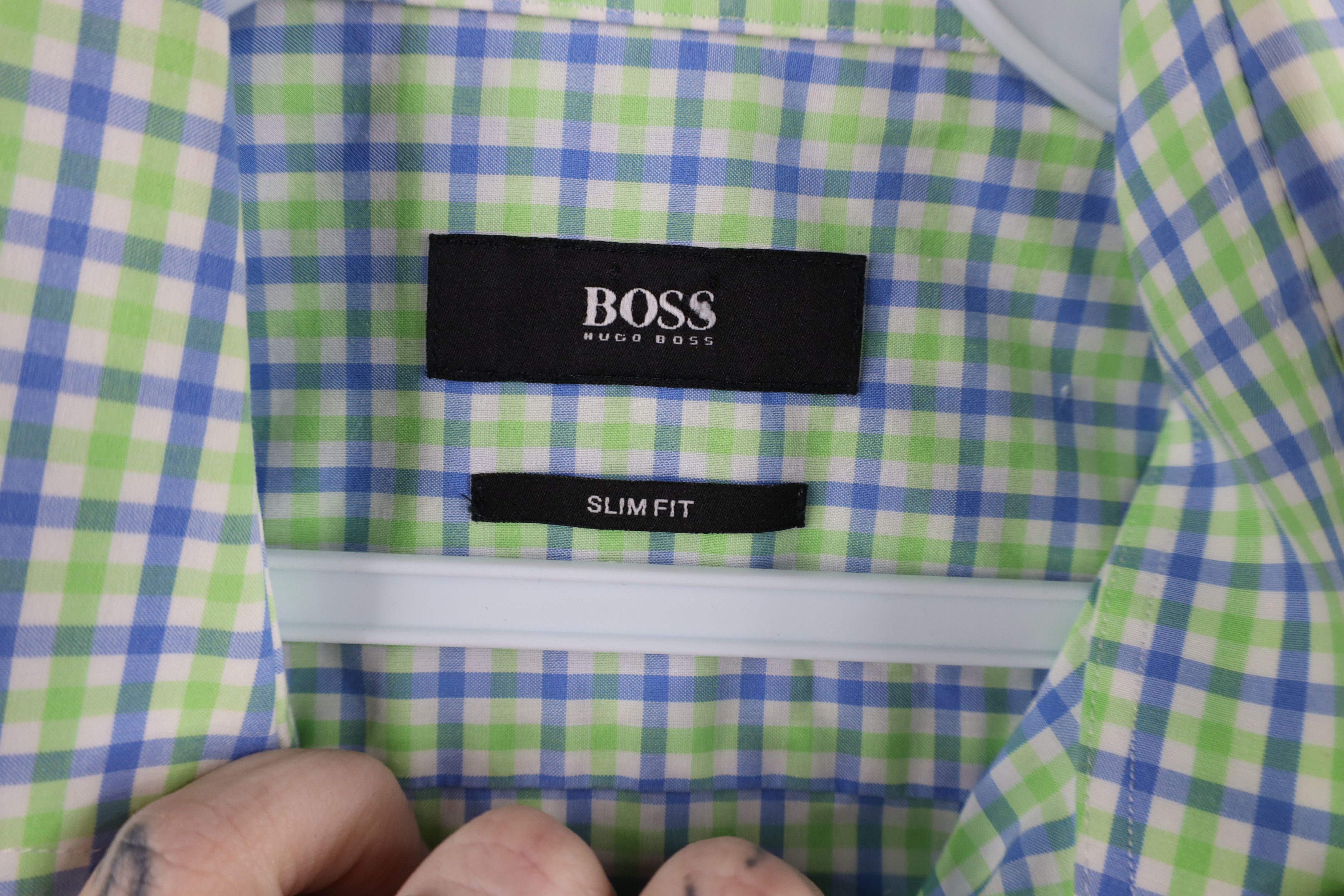 Hugo Boss × Vintage Hugo Boss Fit Collared Long Sleeve Button Shirt Green Plaid Size US S / EU 44-46 / 1 - 5 Thumbnail