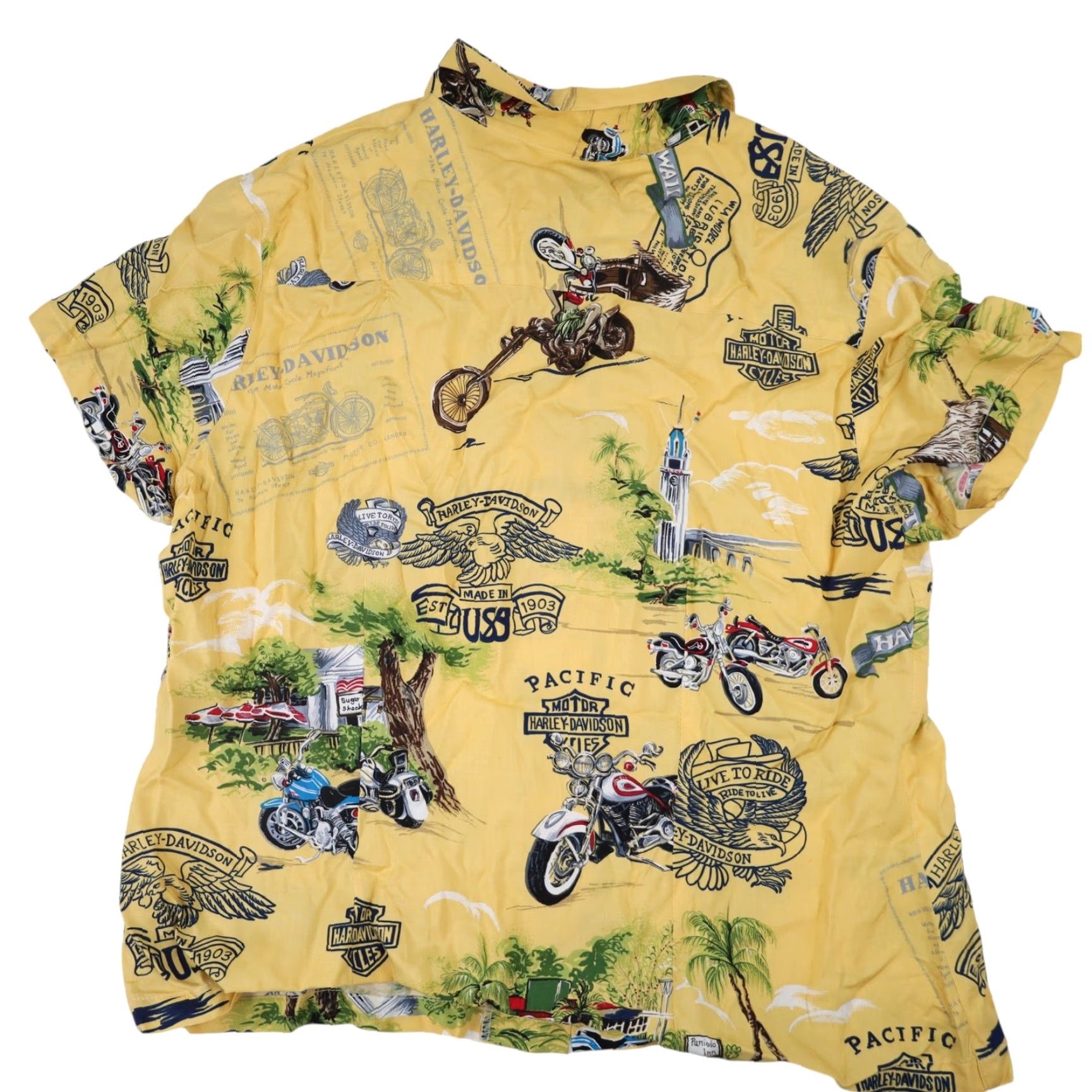 Harley Davidson VINTAGE Harley Davidson Womens Large Silk Hawaiian Shirt Yellow Shirt Women Large Yellow Harley Davidson Silk Hawaiian Button-Up 90s? Size L / US 10 / IT 46 - 7 Thumbnail