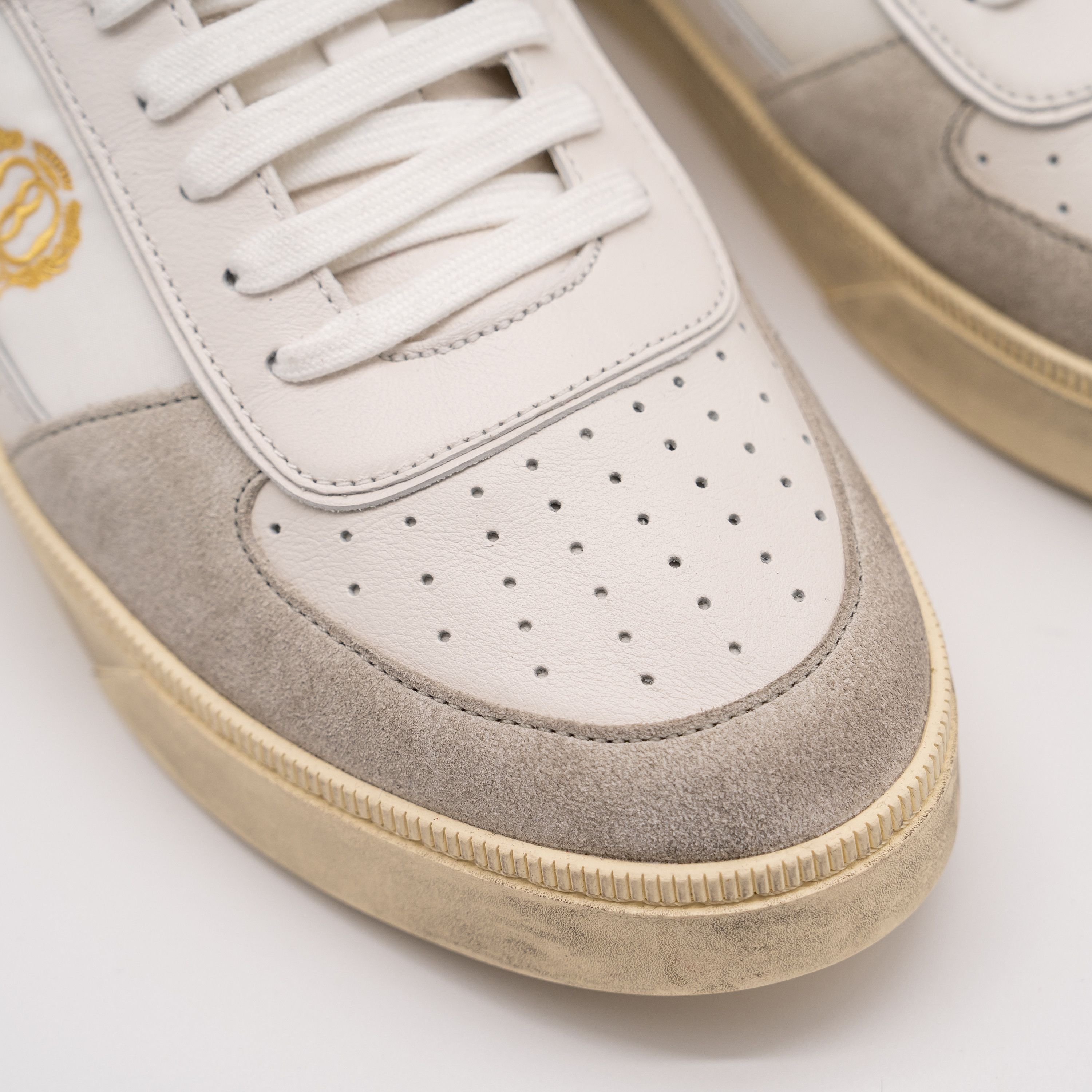 Bally 13.5 Bally Riweira White Grey Navy Dusty Leather Sneakers Size US 13 / EU 46 - 7 Thumbnail