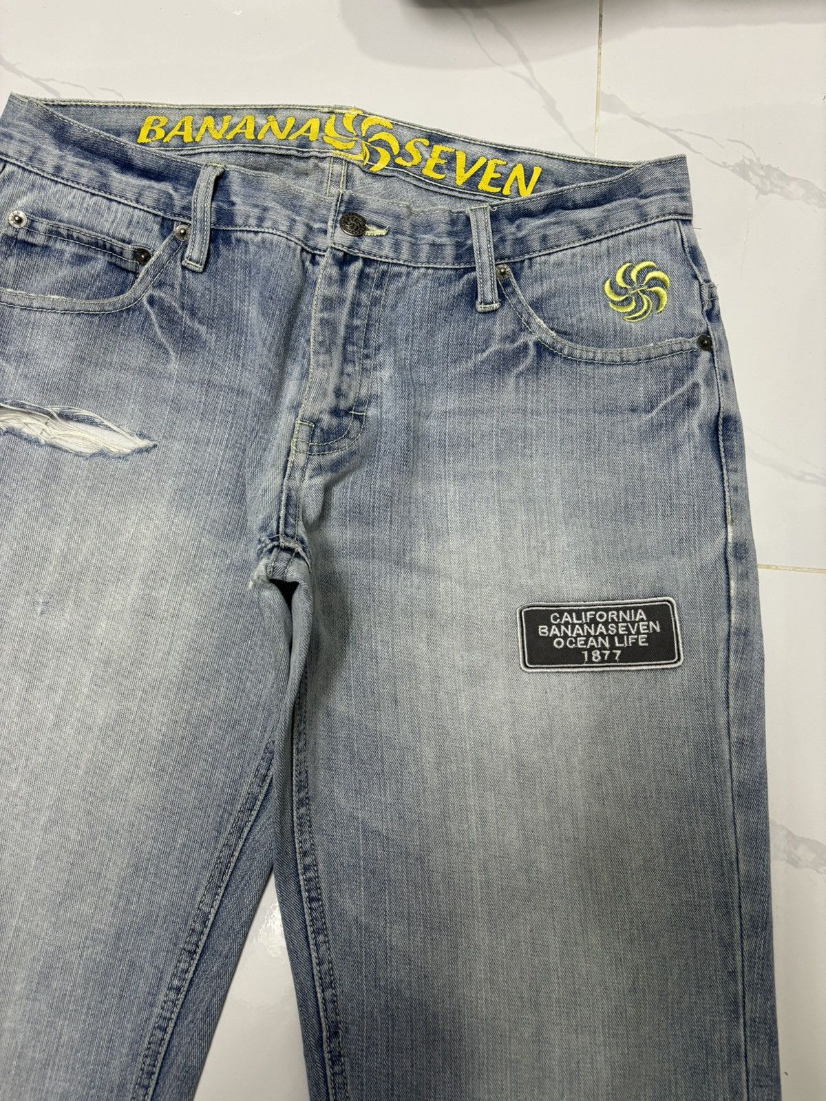 If Six Was Nine Vintage Banana Seven Blue Wash Distressed Denim Jean Size US 32 / EU 48 - 7 Thumbnail