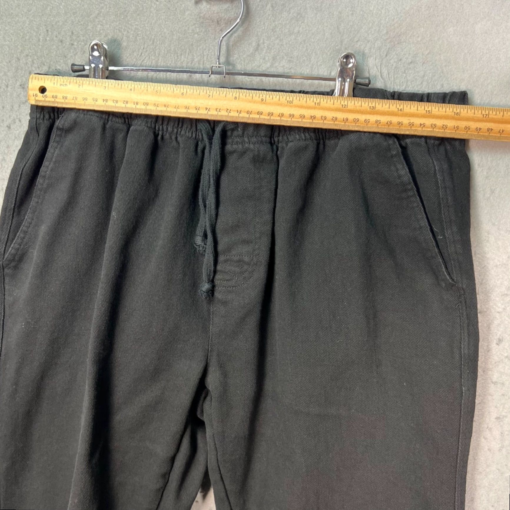 Vintage Sampson & Taylor Mens Large Cropped Black Cotton Drawstring Pants Elastic Waist - Chino, Flat Front, Tapered, 27 In Inseam, 32 In Waist, Regular Size US 33 - 5 Thumbnail