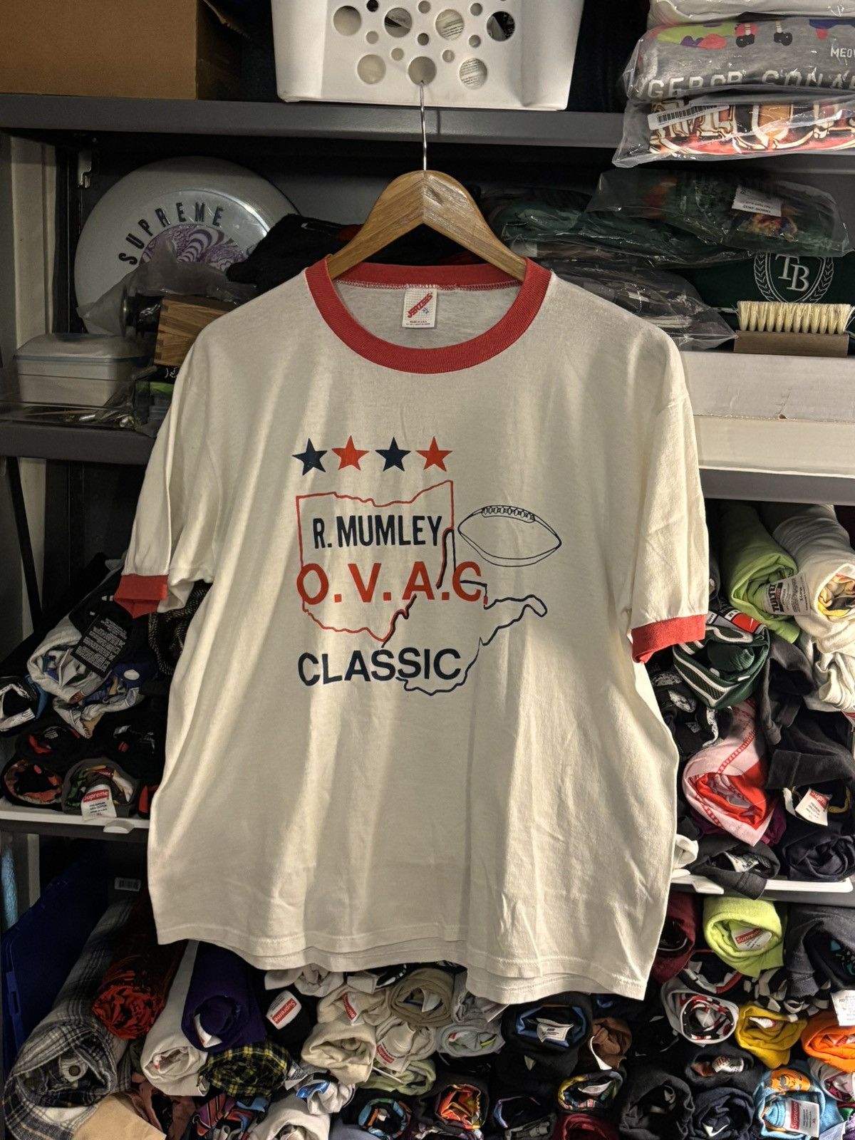 Jerzees × Vintage Vintage 90s O.V.A.C Football Classics Ringer T-Shirt Size US XL / EU 56 / 4 - 1 Thumbnail
