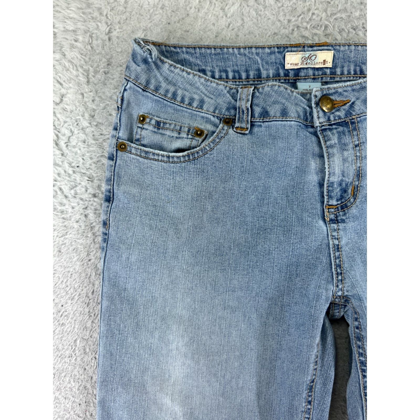 Denime SO Jeans Women 7 Blue Denim Bootcut Low Rise Light Wash Ramie Embroidered Size 28" / US 6 / IT 42 - 7 Thumbnail