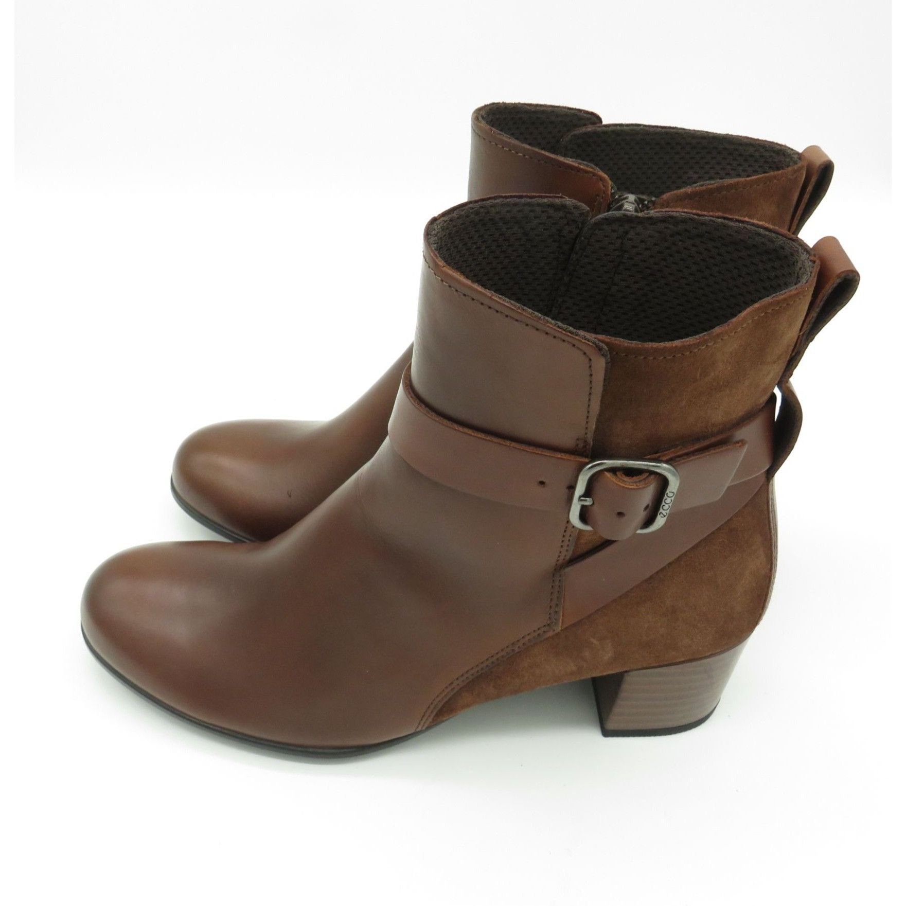 Ecco Ecco Brown Leather & Suede Womens Ankle Boots Side Zippers S Size US 5 / IT 35 - 3 Thumbnail
