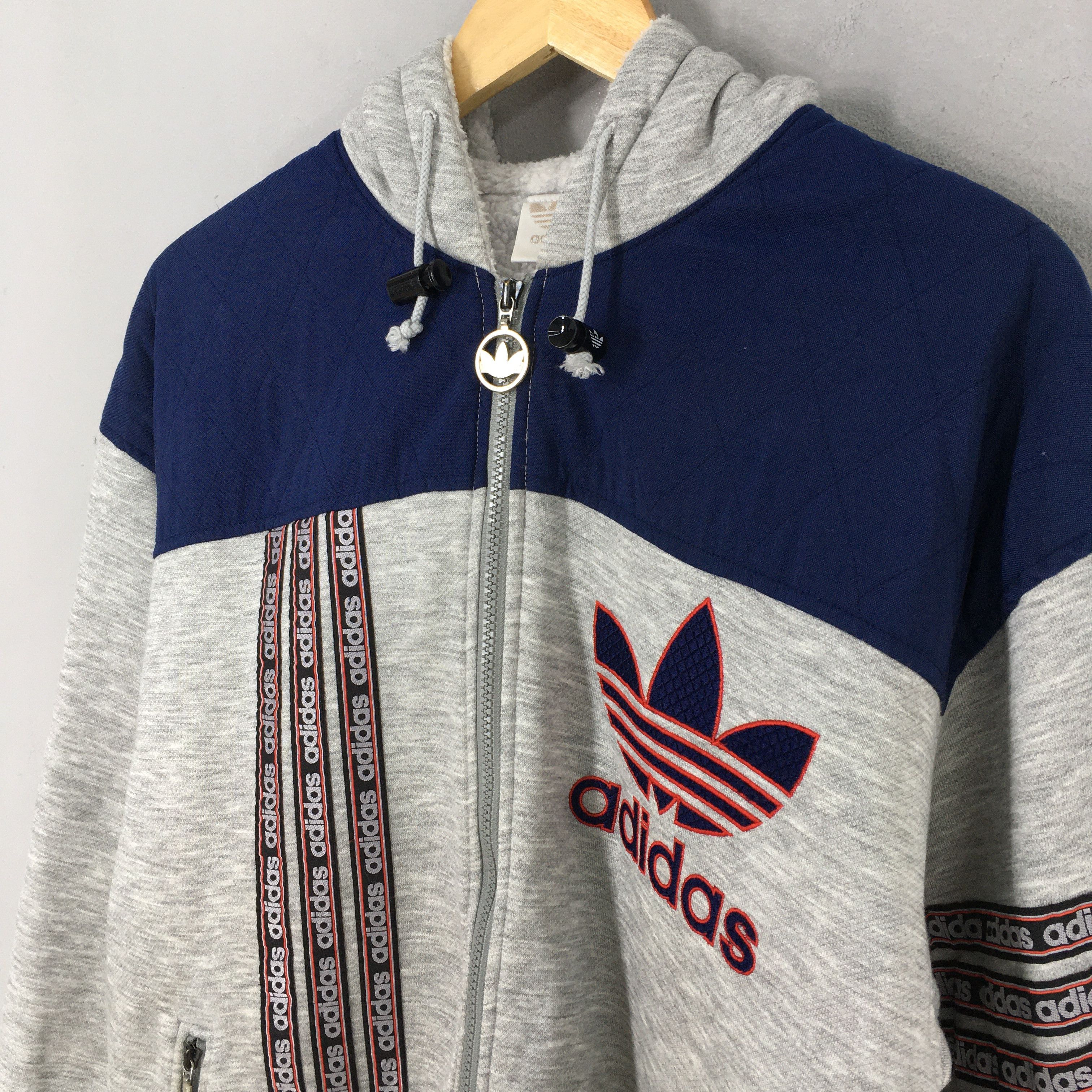 Adidas × Vintage Vintage 80s Adidas Trefoil Sherpa Hoodie Sweatshirt Medium Size US M / EU 48-50 / 2 - 5 Thumbnail