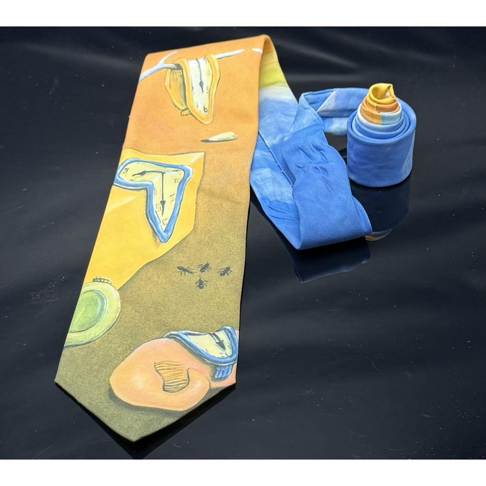 Ralph Marlin RALPH MARLIN "TIME WARP" tie Blue Tan Clock Ants Design Size ONE SIZE - 2 Thumbnail