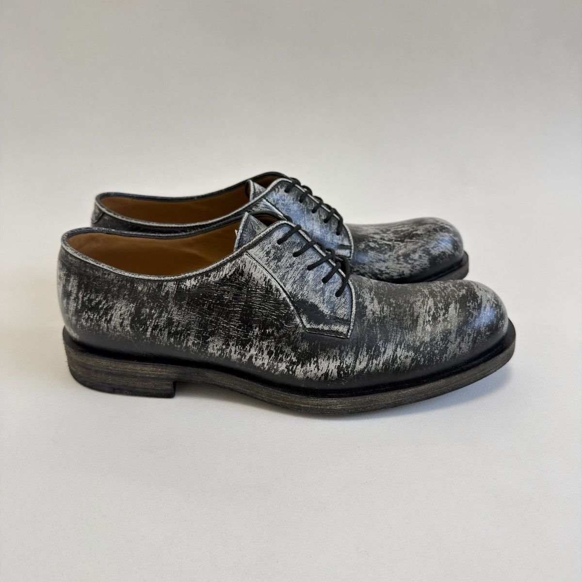 Jil Sander Black/White ‘Distressed Leather’ Derby Shoes Size US 9 / EU 42 - 3 Thumbnail