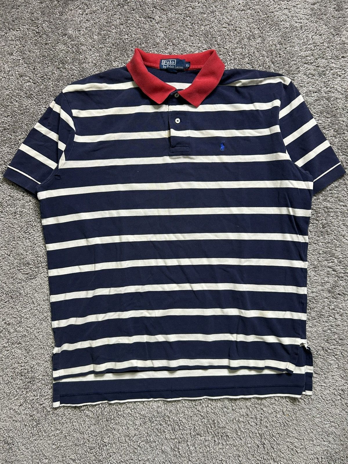 Polo Ralph Lauren Vintage 80s Polo Ralph Lauren Striped Contrast Collar Polo Size US XL / EU 56 / 4 - 1 Thumbnail