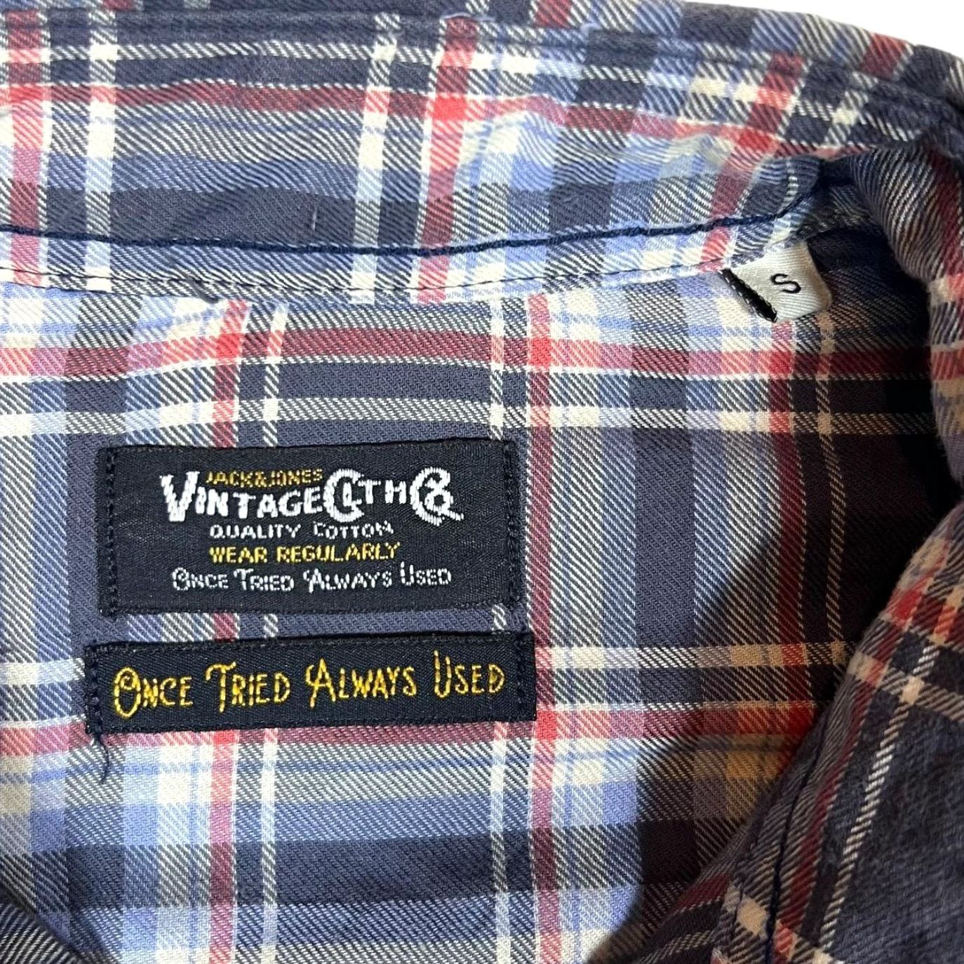 Jack & Jones JACK & JONES "Vintage" Cowboy Western Plaid Check Snap Popper Long Sleeve Shirt Small Shirt Mens Navy Red White Check Western 90s Size US S / EU 44-46 / 1 - 5 Thumbnail