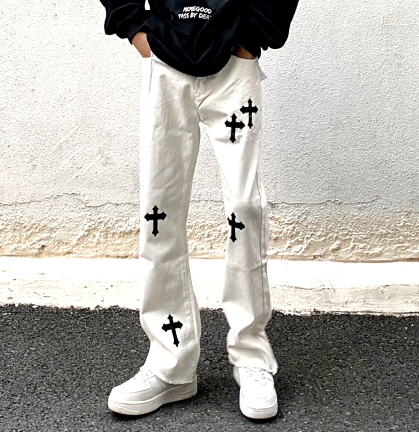 Designer × Japanese Brand × Vintage Vintage Hippie Gothic Cross Flared Jeans Glamour Rave Size US 30 / EU 46 - 5 Thumbnail