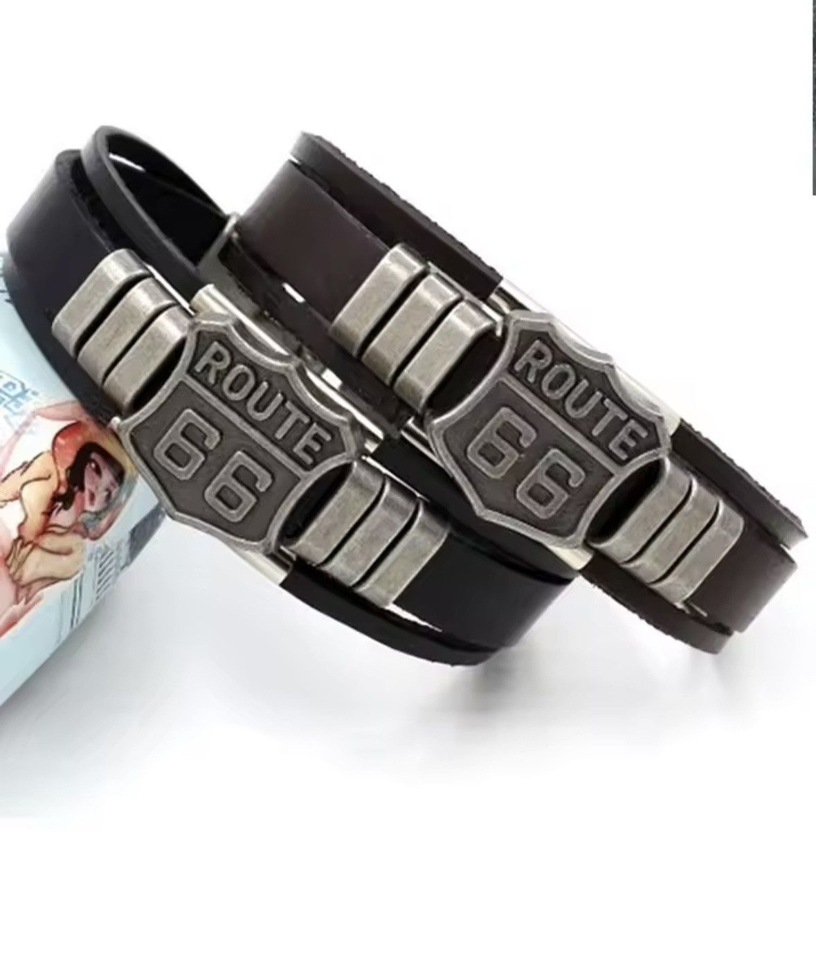 Designer Route 66 retro leather bracelet Size ONE SIZE - 5 Thumbnail