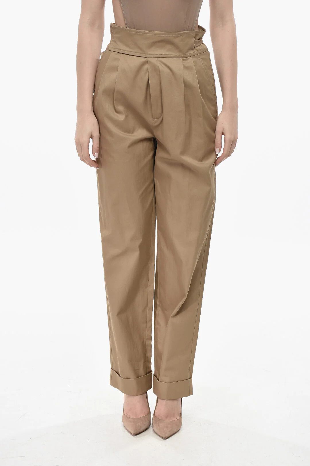 Saint Laurent Paris og1mm0326 Two-Pleat Cotton Pant in Beige Size 28" / US 6 / IT 42 - 1 Thumbnail