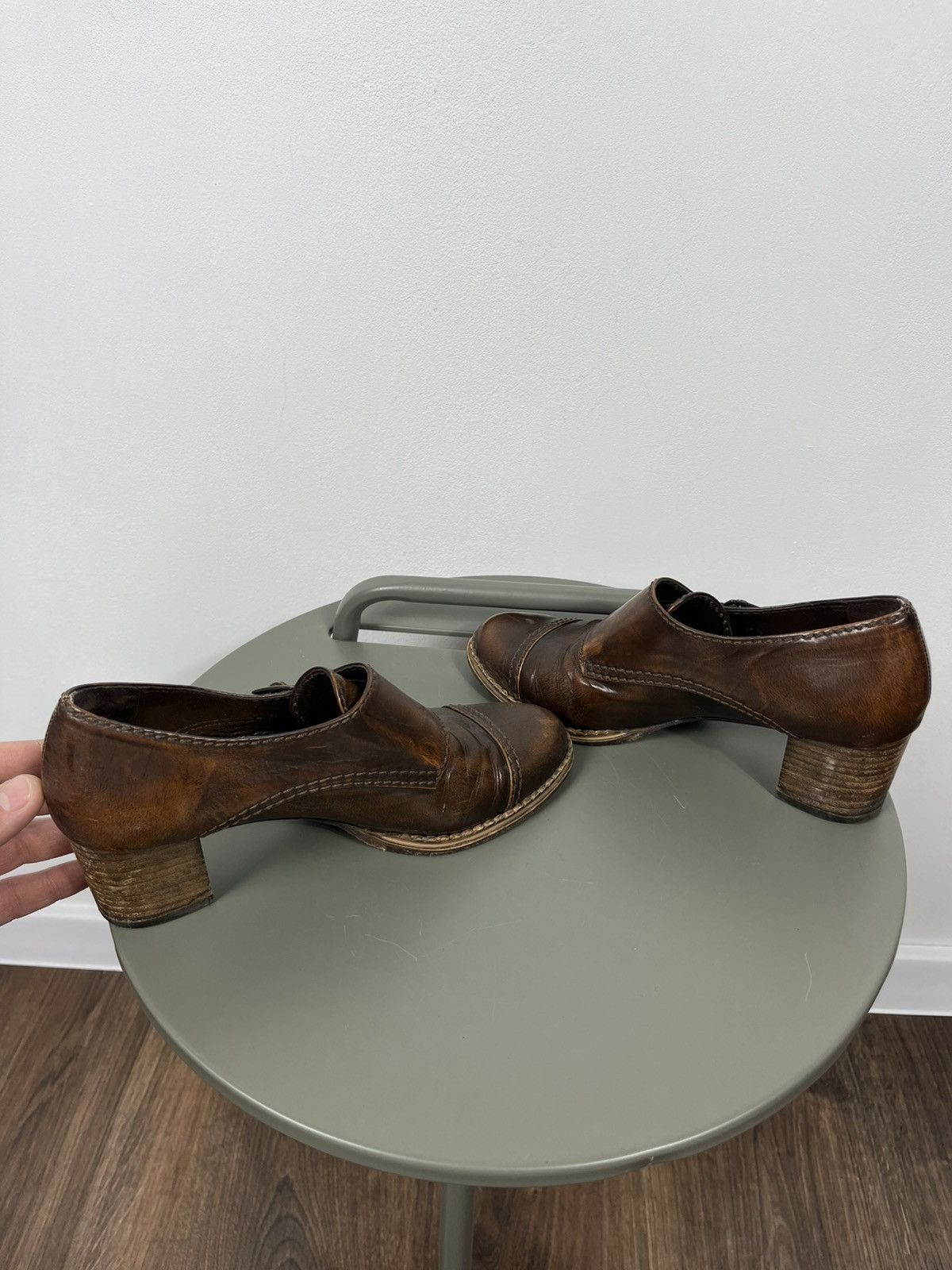 Leather Women’s Leather Buckle Heeled Shoes Brown Vintage EU 38 Size US 7 / IT 37 - 7 Thumbnail