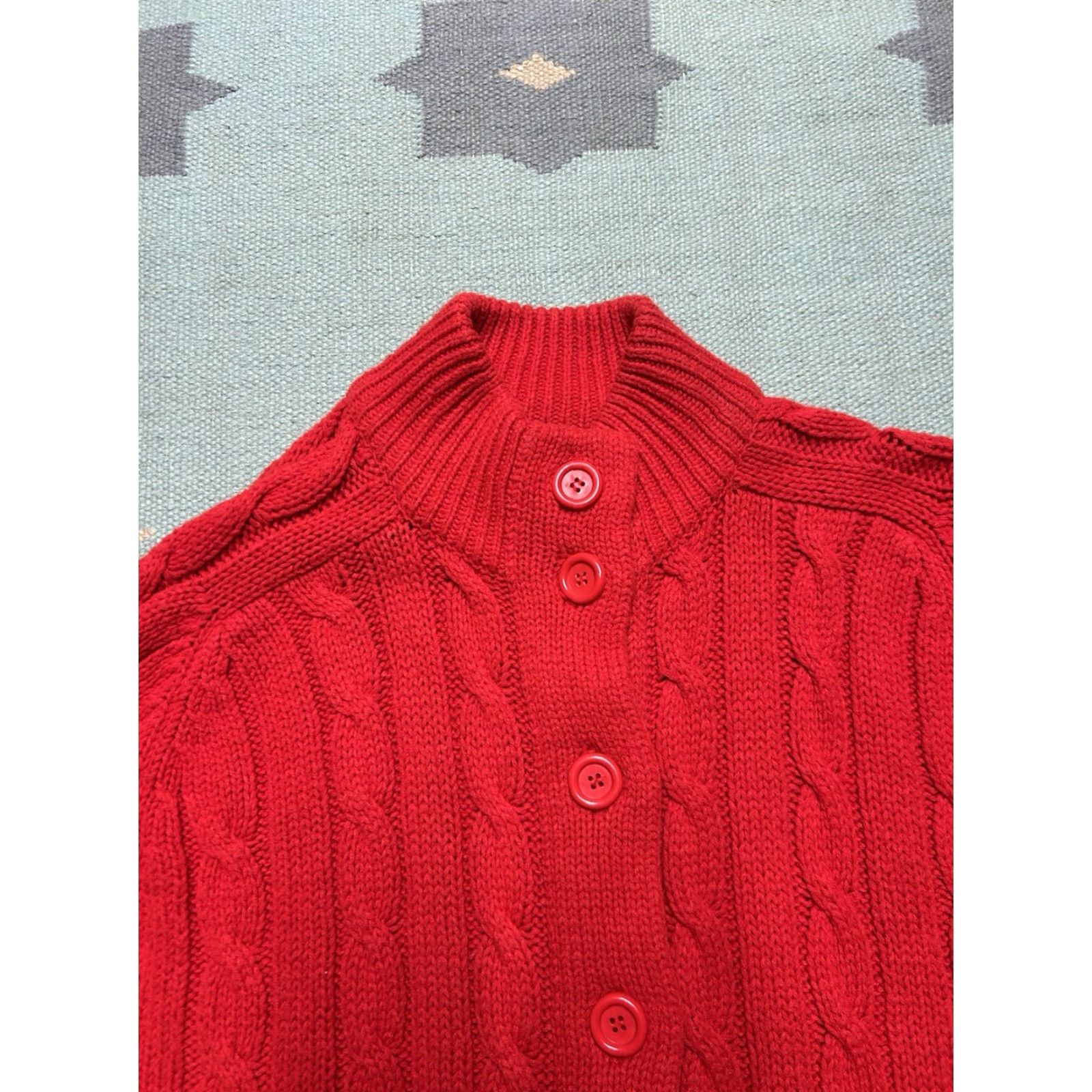 Sears VINTAGE Sears button front sweater acrylic red cable knit women’s large 70s cardigan Size L / US 10 / IT 46 - 3 Thumbnail