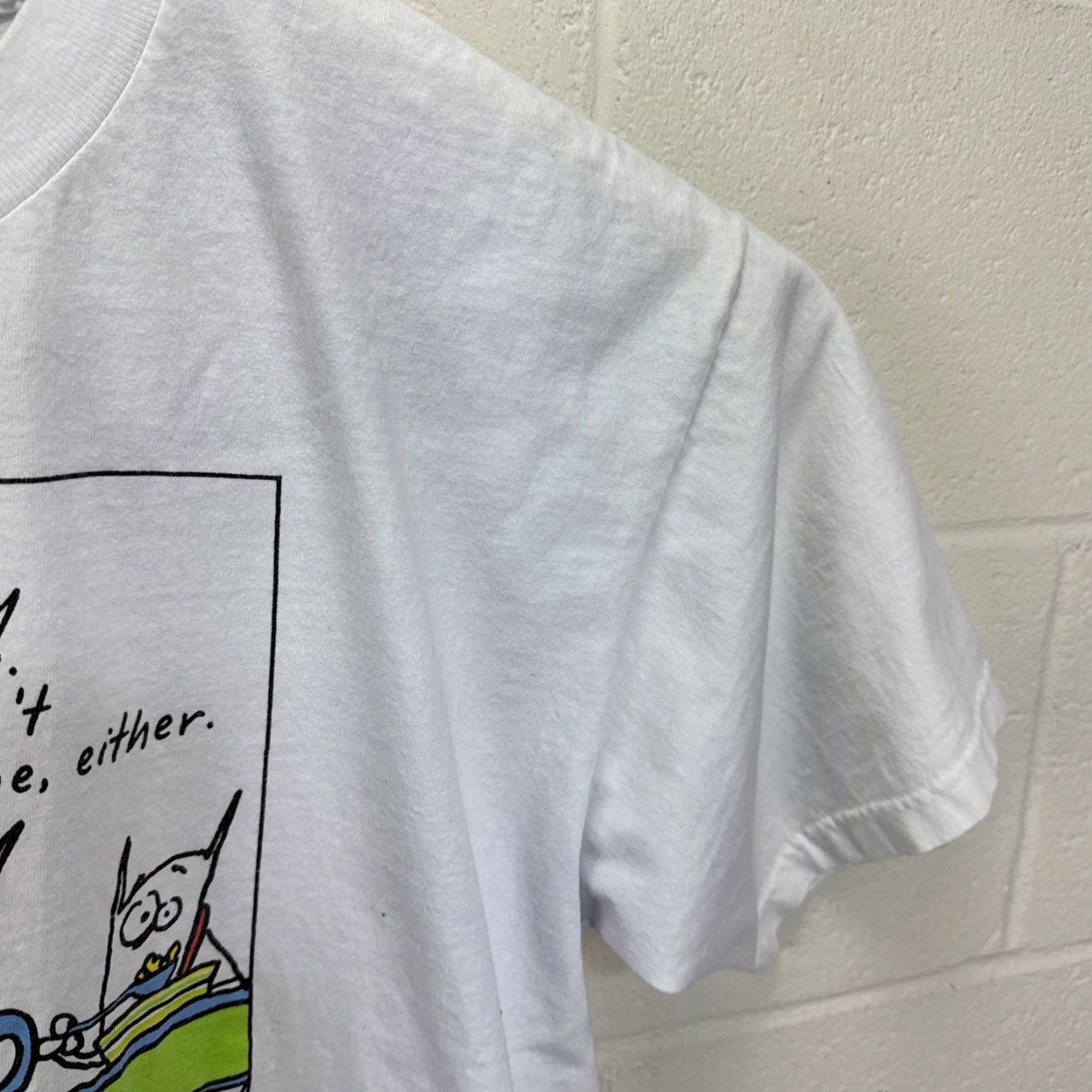Vintage VINTAGE shoebox T-Shirt Men XL White 90s Funny Art Graphic Print Crew Neck Short Sleeve Logo Easy Care Machine Washable Size US XL / EU 56 / 4 - 7 Thumbnail