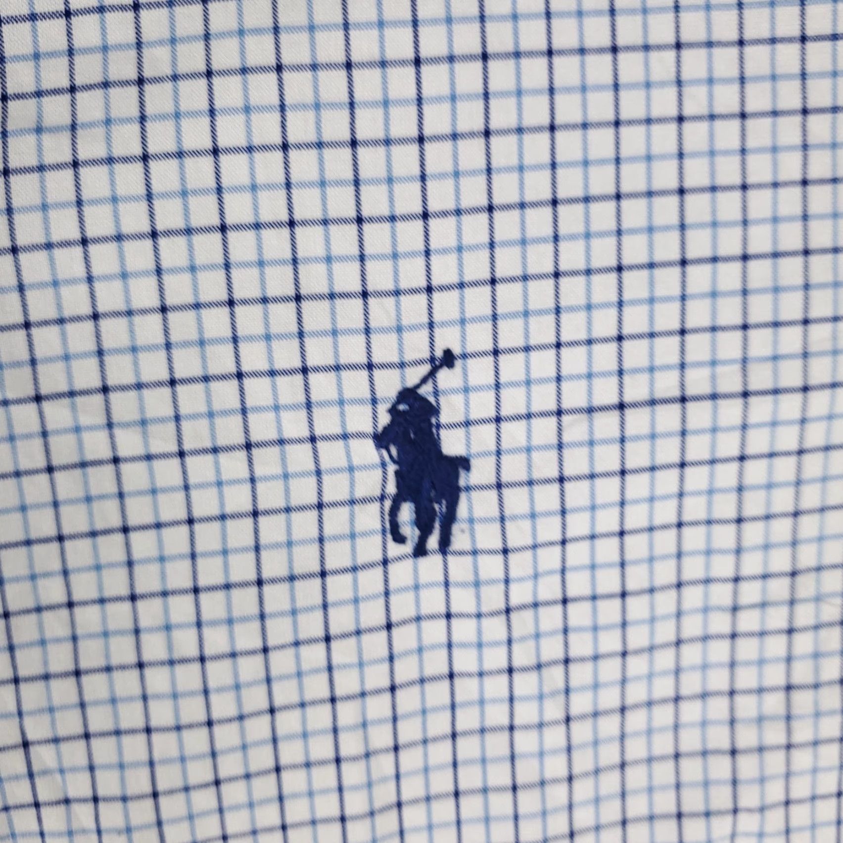 Ralph Lauren VINTAGE Ralph Lauren Shirt Dress Shirt Mens Size 18 Blue Check Pony Button-Down Long Sleeve Regular Non-Iron Pockets 90s/Classic Mens Size 48R - 3 Thumbnail