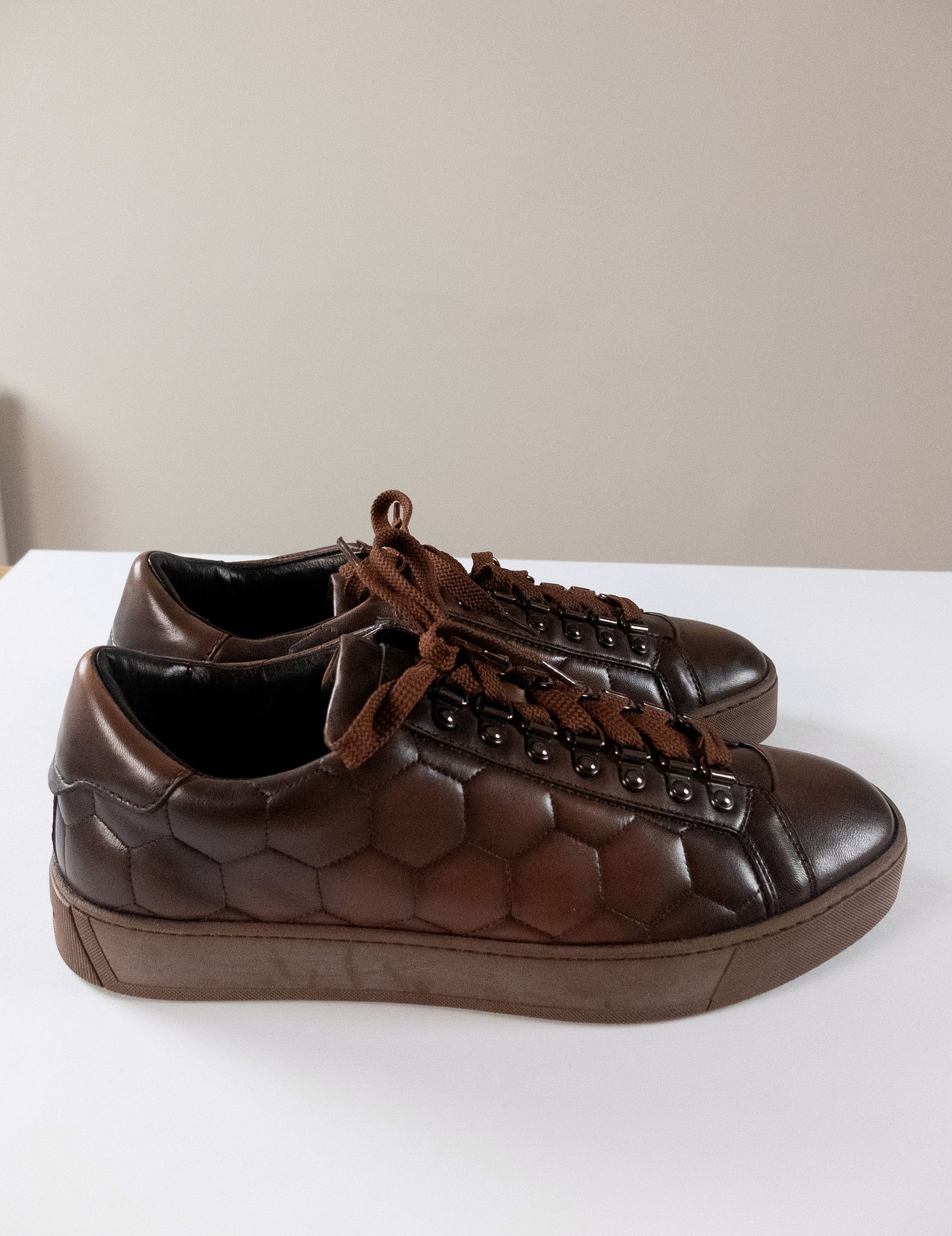 Santoni SANTONI brown quilted low top leather sneakers 10 43 Size US 10 / EU 43 - 6 Thumbnail