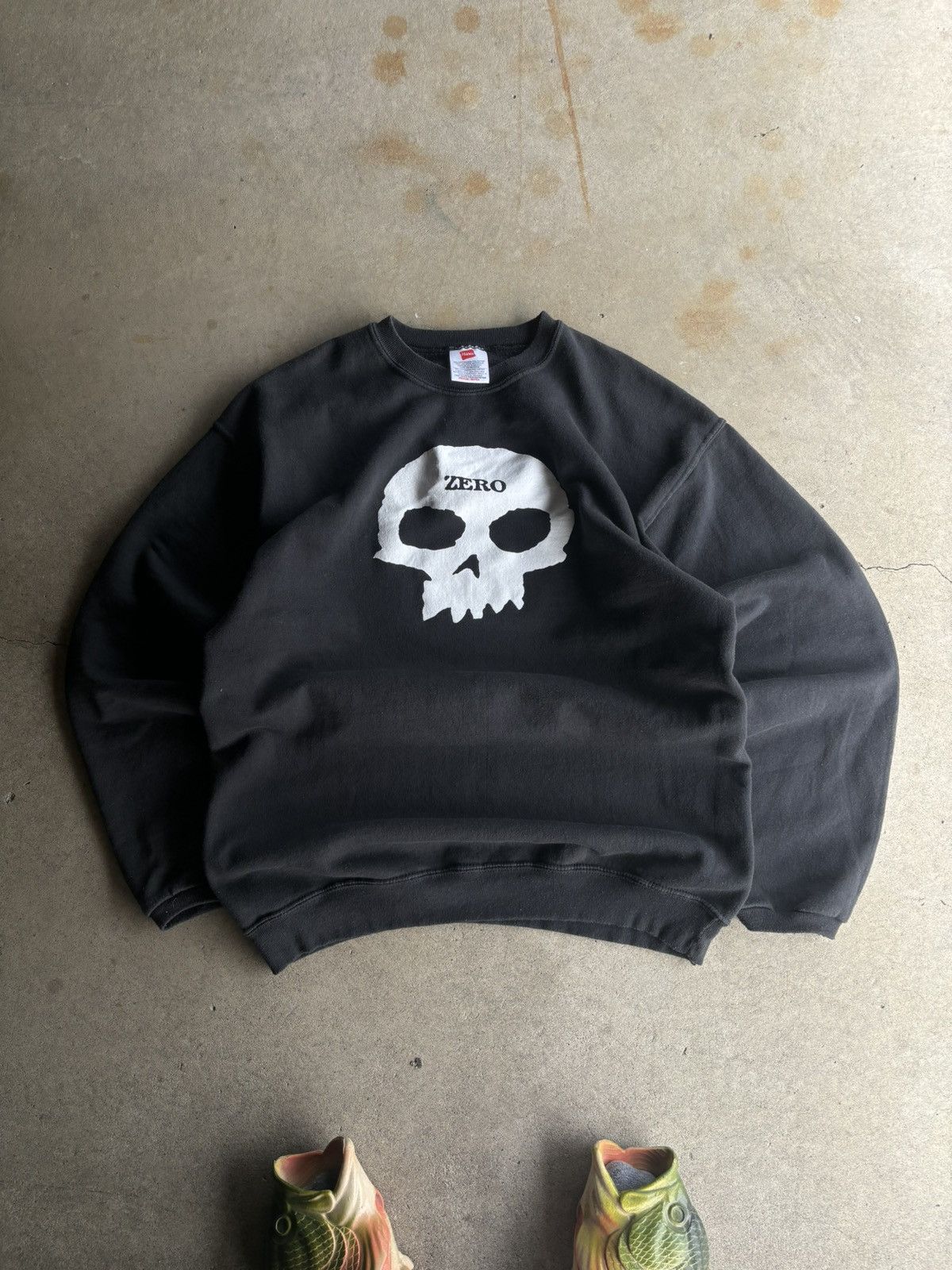 image of Crazy Zero Skateboard Jnco Style Boxy Faded Black Crewneck, Men's (Size Large)