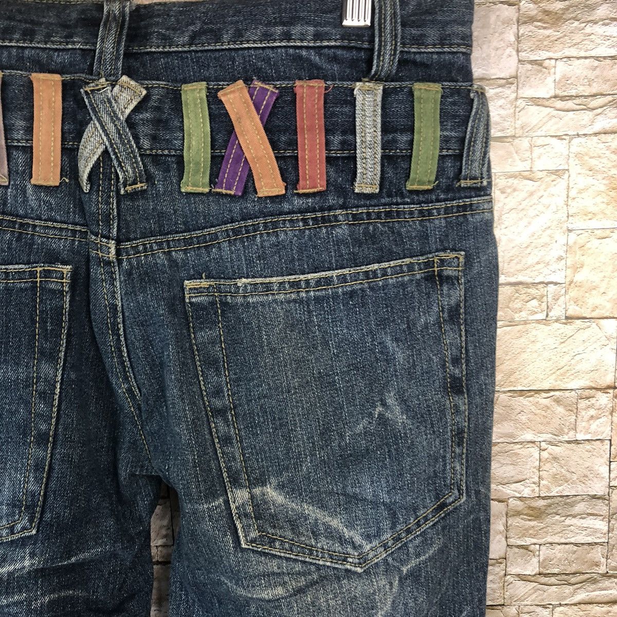 DL Nylaus Blue Double Waist streetwear Denim Pants #A116