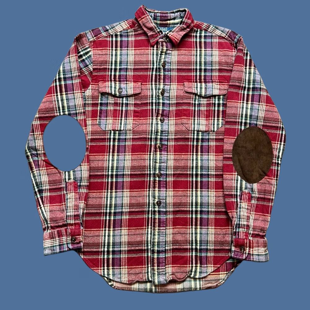 Polo Ralph Lauren Vintage Polo Ralph Lauren Plaid Flannel Shirt - Medium - Suede Elbow Patches Size US M / EU 48-50 / 2 - 1 Thumbnail