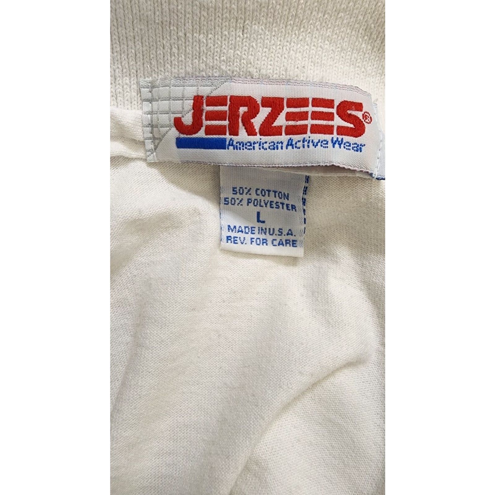 Jerzees VINTAGE Jerzees Polo Shirt Mens L 100% Cotton Made In USA Distressed White Size US L / EU 52-54 / 3 - 3 Thumbnail