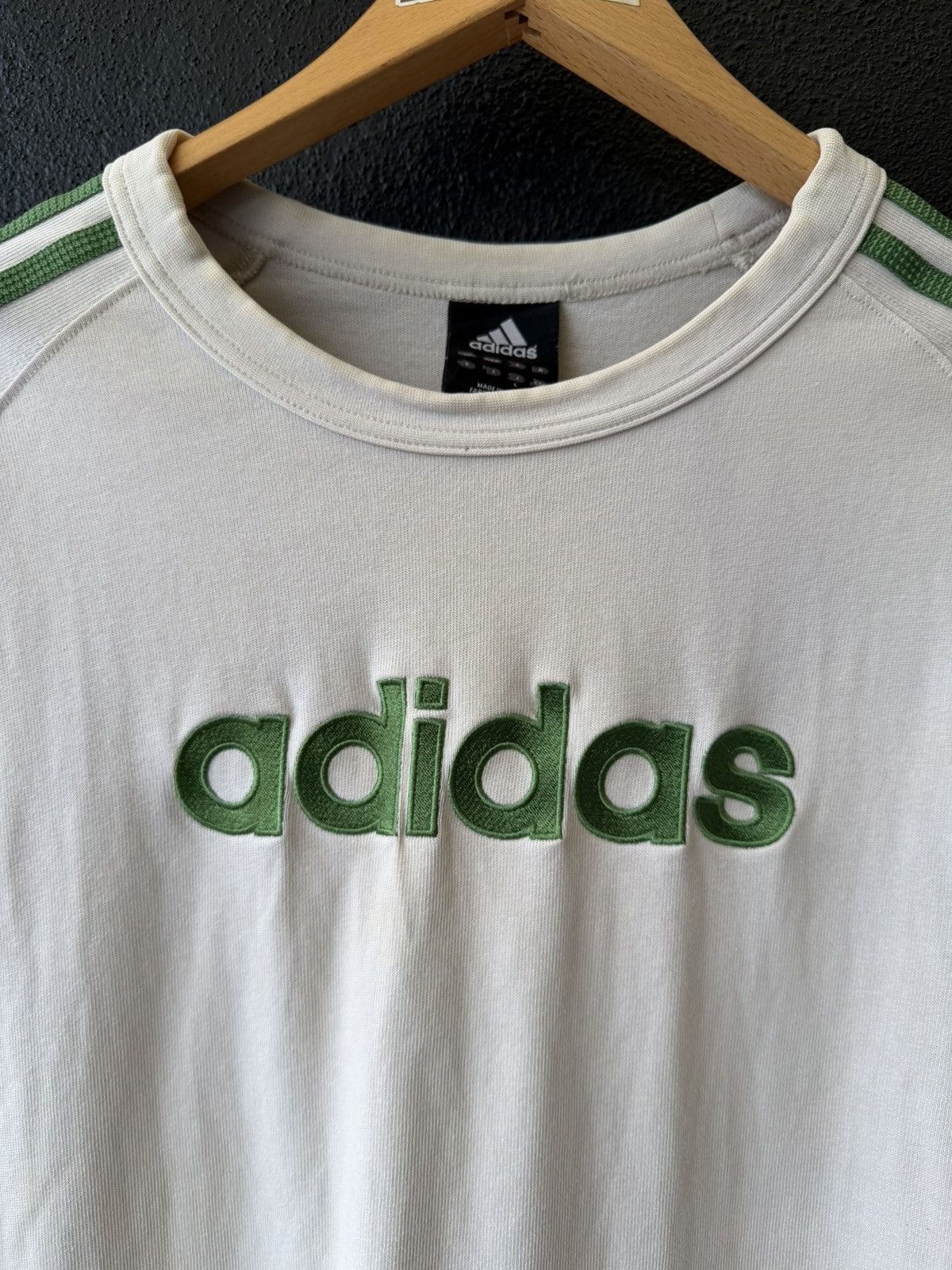 Adidas Vintage 90s/Y2K Adidas Off-White Green Spellout Three Stripe Size US L / EU 52-54 / 3 - 3 Thumbnail