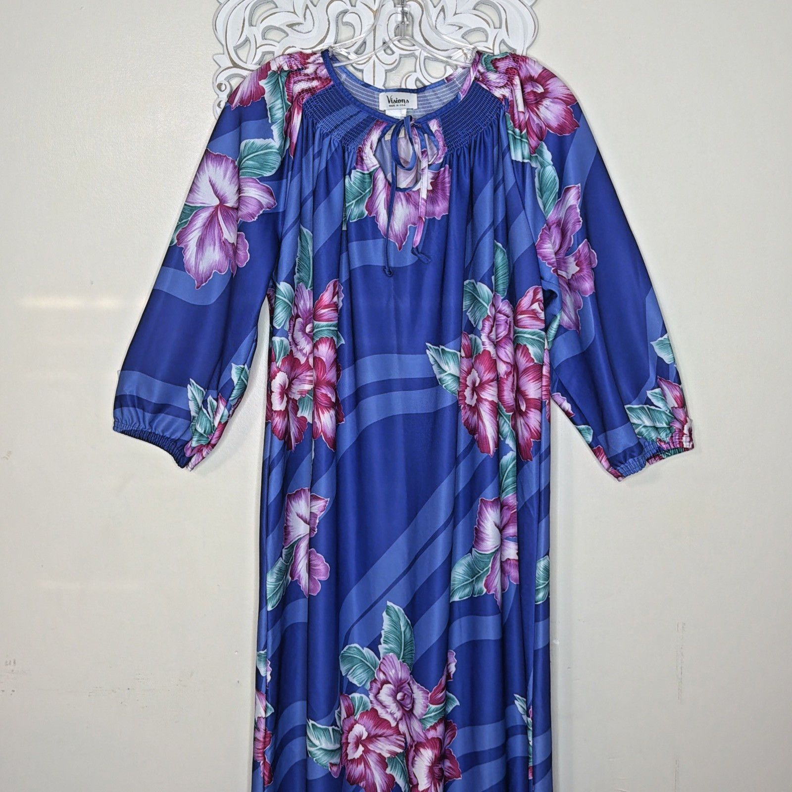 Other Muumuu Dress S Caftan Boho Floral Tropical Hibiscus Blue Size S / US 4 / IT 40 - 2 Thumbnail