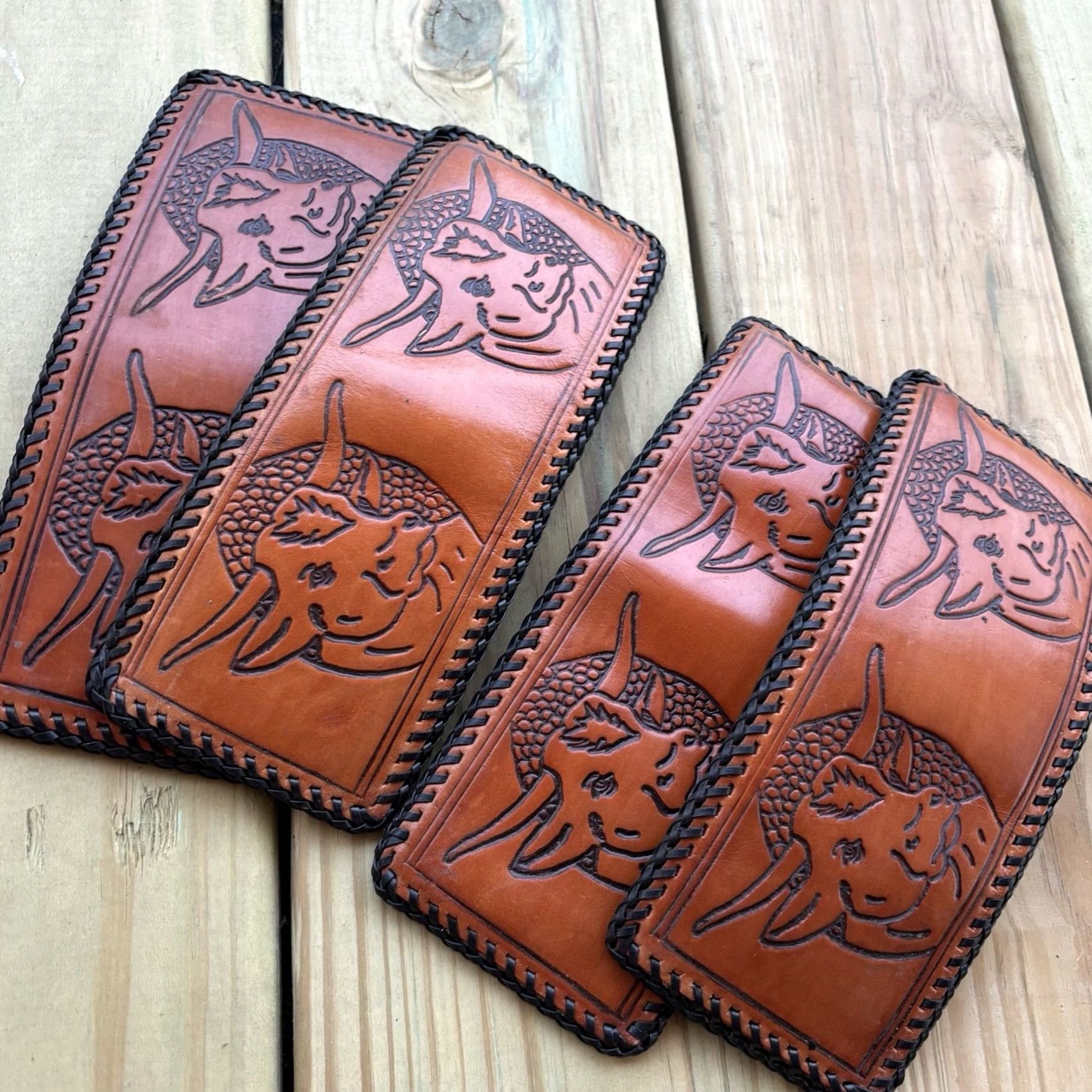 Vintage VINTAGE Handmade Leather Wallet Bifold Cowboy Western 9in 4in Brown Men Credit Card Size ONE SIZE - 7 Thumbnail