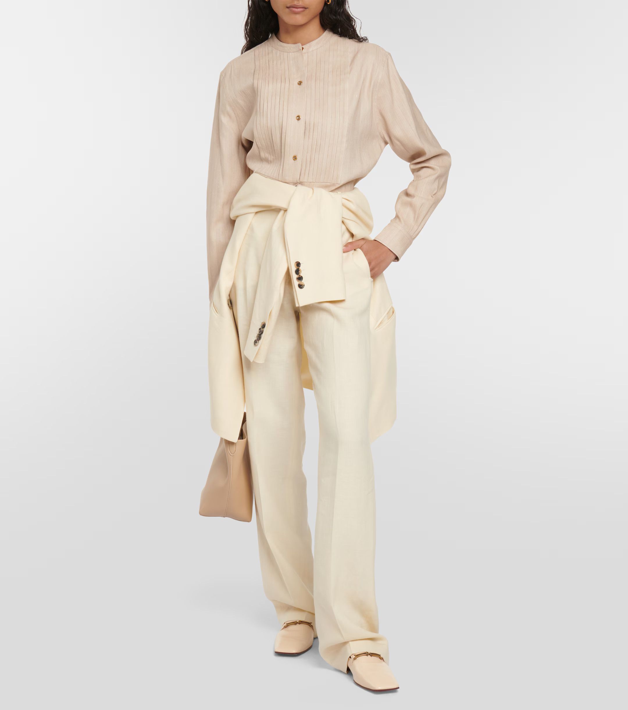 Loro Piana o1srvl11e0824 Jalia Light Tussah Silk Shirt in Beige Size XL / US 12-14 / IT 48-50 - 6 Thumbnail