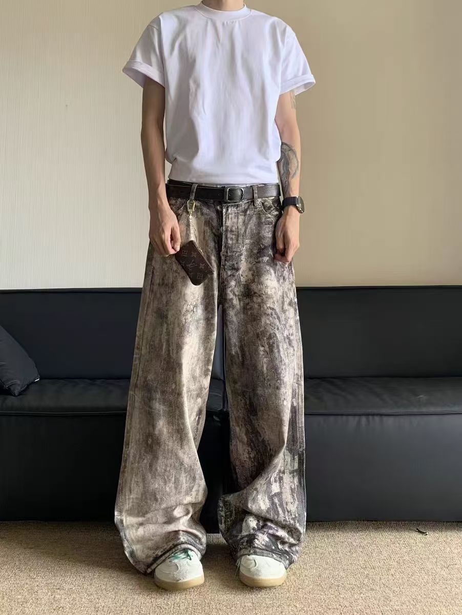 Japanese Brand × Jean Digital ink print distressed low-rise jeans Size US 34 / EU 50 - 4 Thumbnail