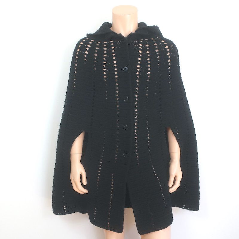 Saint Laurent Paris Saint Laurent Crocheted Cape Black Virgin Wool Size Large Size US L / EU 52-54 / 3 - 1 Thumbnail